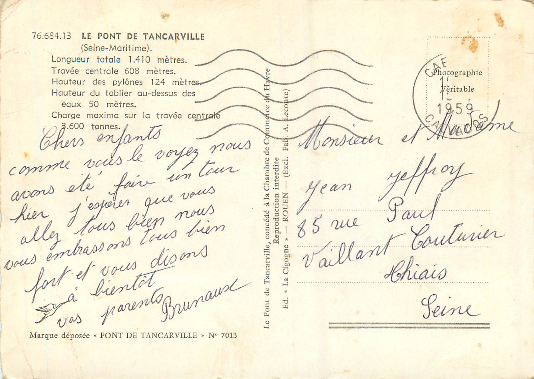 CPM Le Pont de Tancarville (Seine Maritime) — Rückseite
