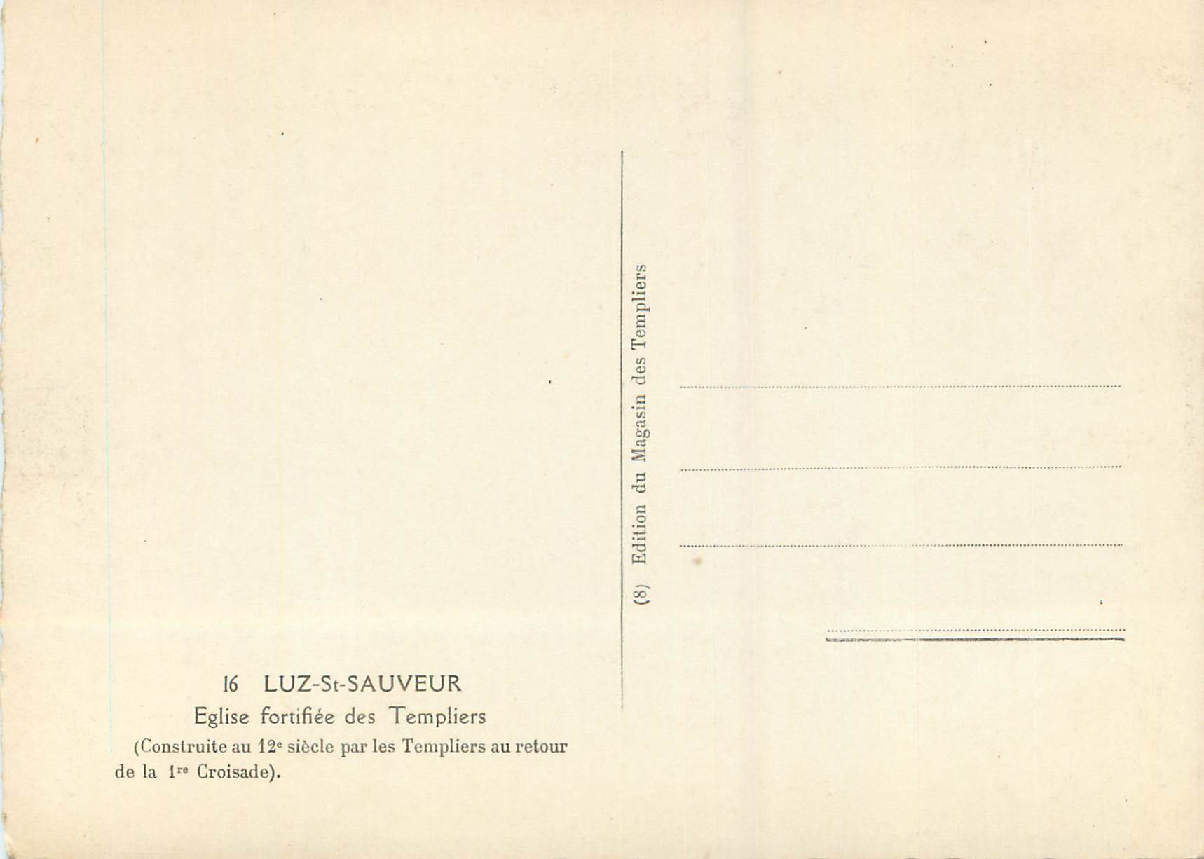 Luz-Sauveur — Église fortifiée des Templiers — Édition du Magasin des Templiers — Verso