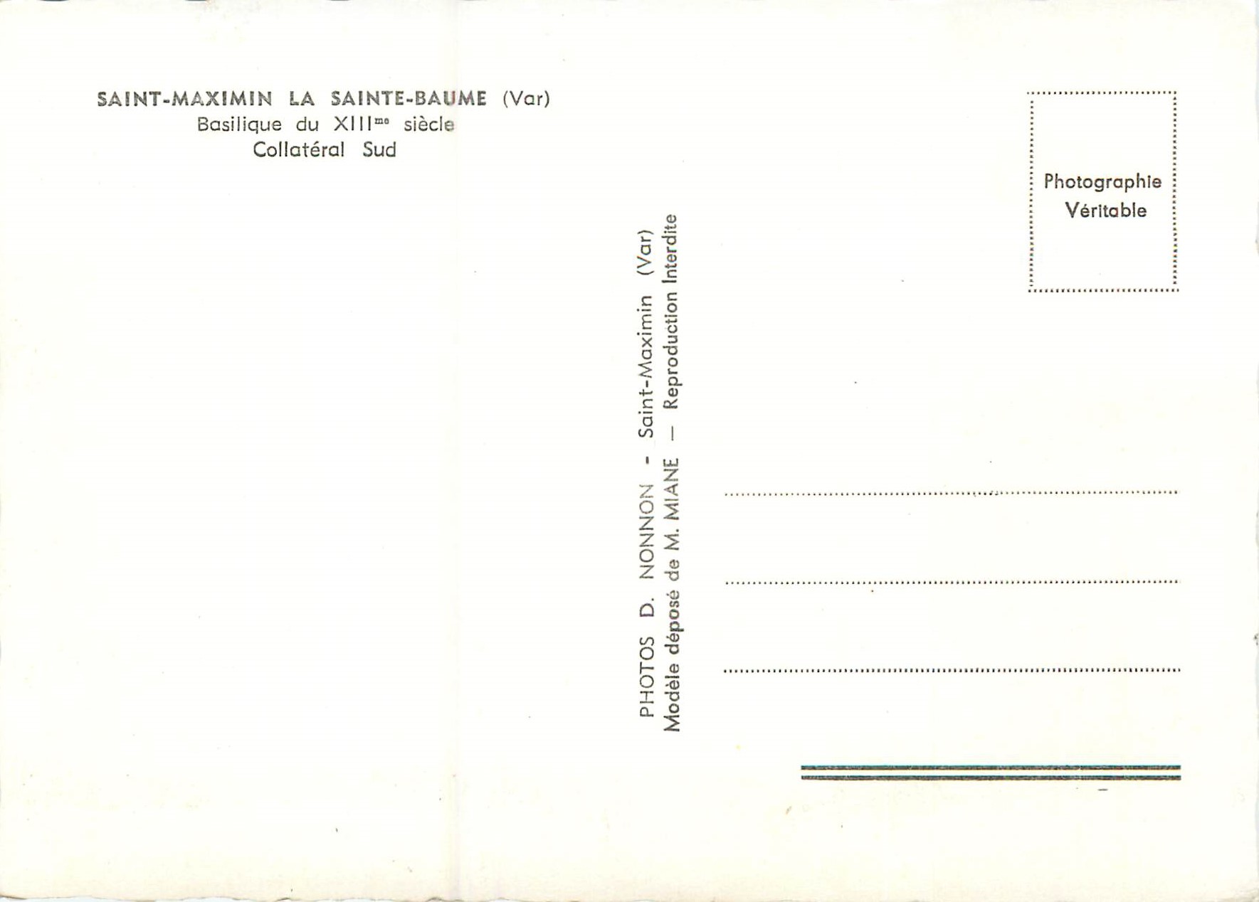 CPM Saint Maxim La Sainte Baume (Var) Basilique du XIIIe Siecle Collateral Sud — Verso