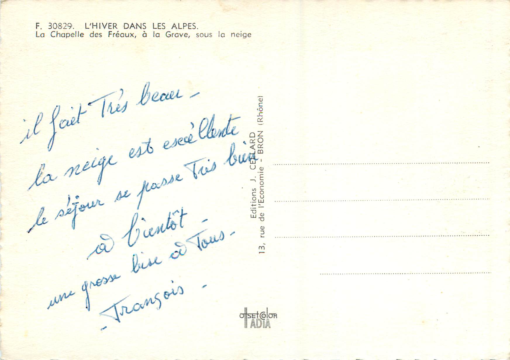 La Chapelle des Fréaux — à la Grave, sous la neige — Éditions J. CellaRD — Verso