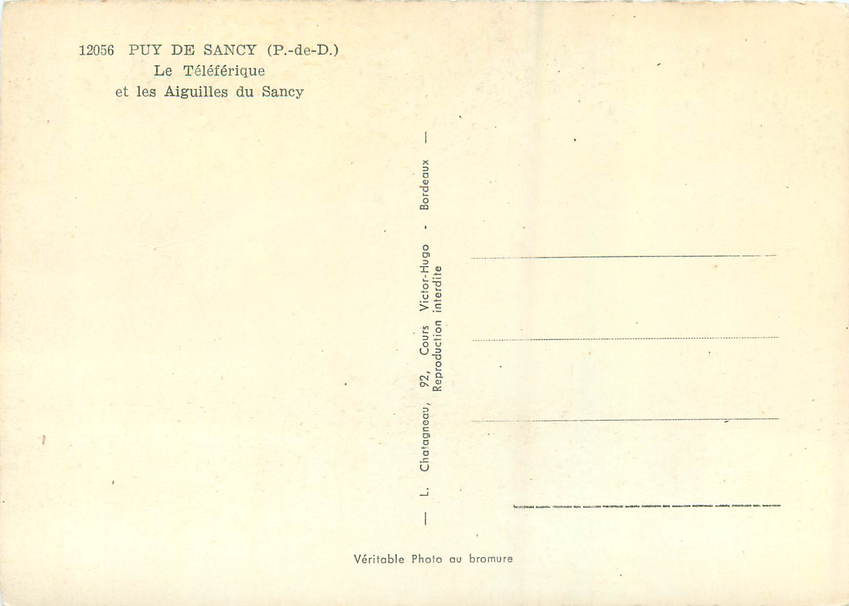 CPM Puy de Sancy (P de D) Le Telepherique et les Aiguilles du Sancy — Rückseite