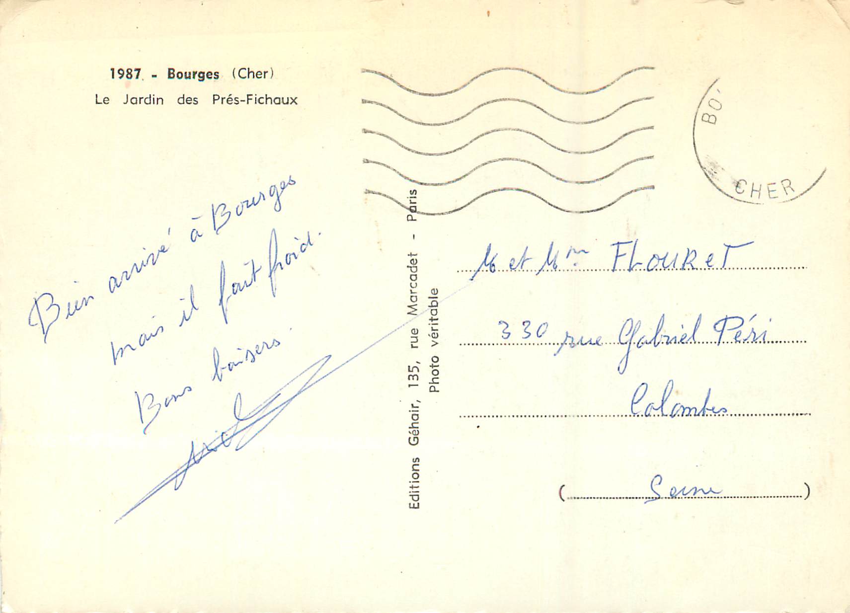 CPM Bourges (Cher) Le Jardin des Pres Fichaux — Rückseite