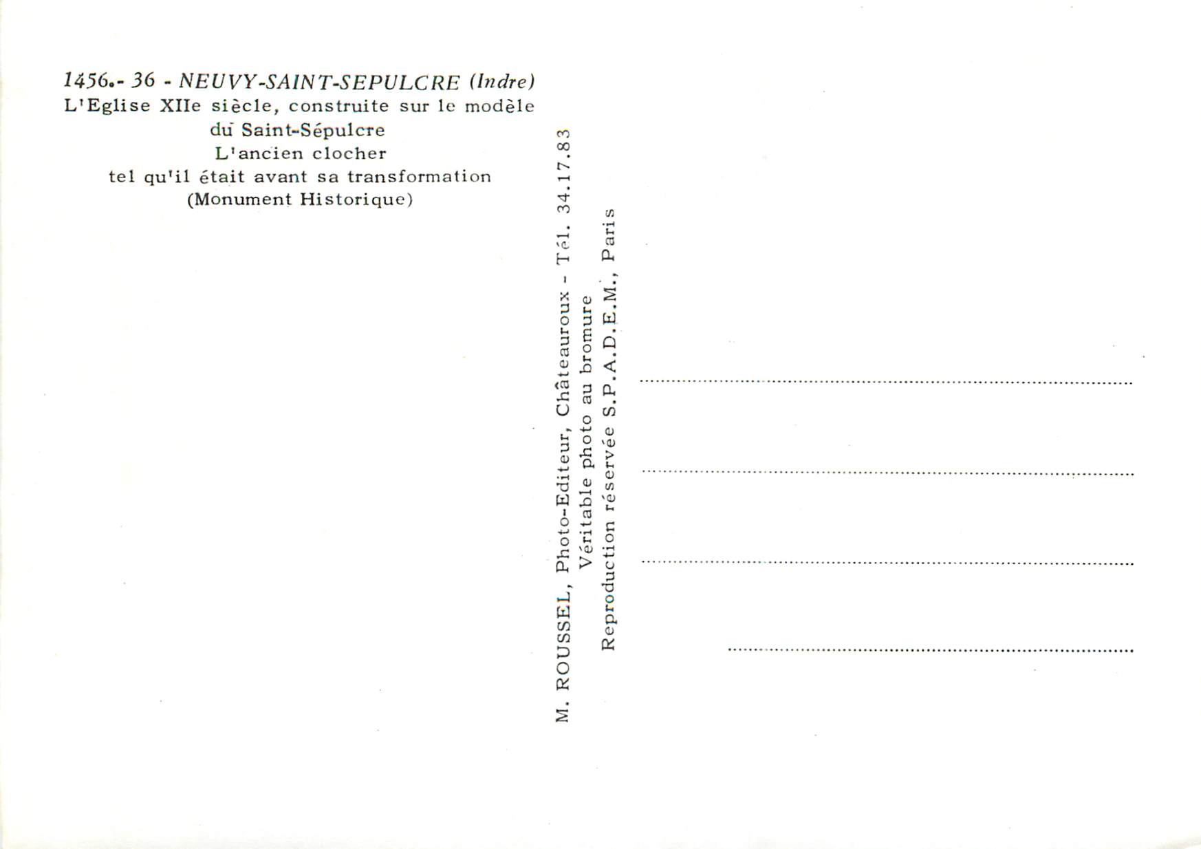 Église Saint-Sépulcre — Neuvy-Saint-Sépulcre (Indre) — M. ROUSSEL, Châteauroux — Verso