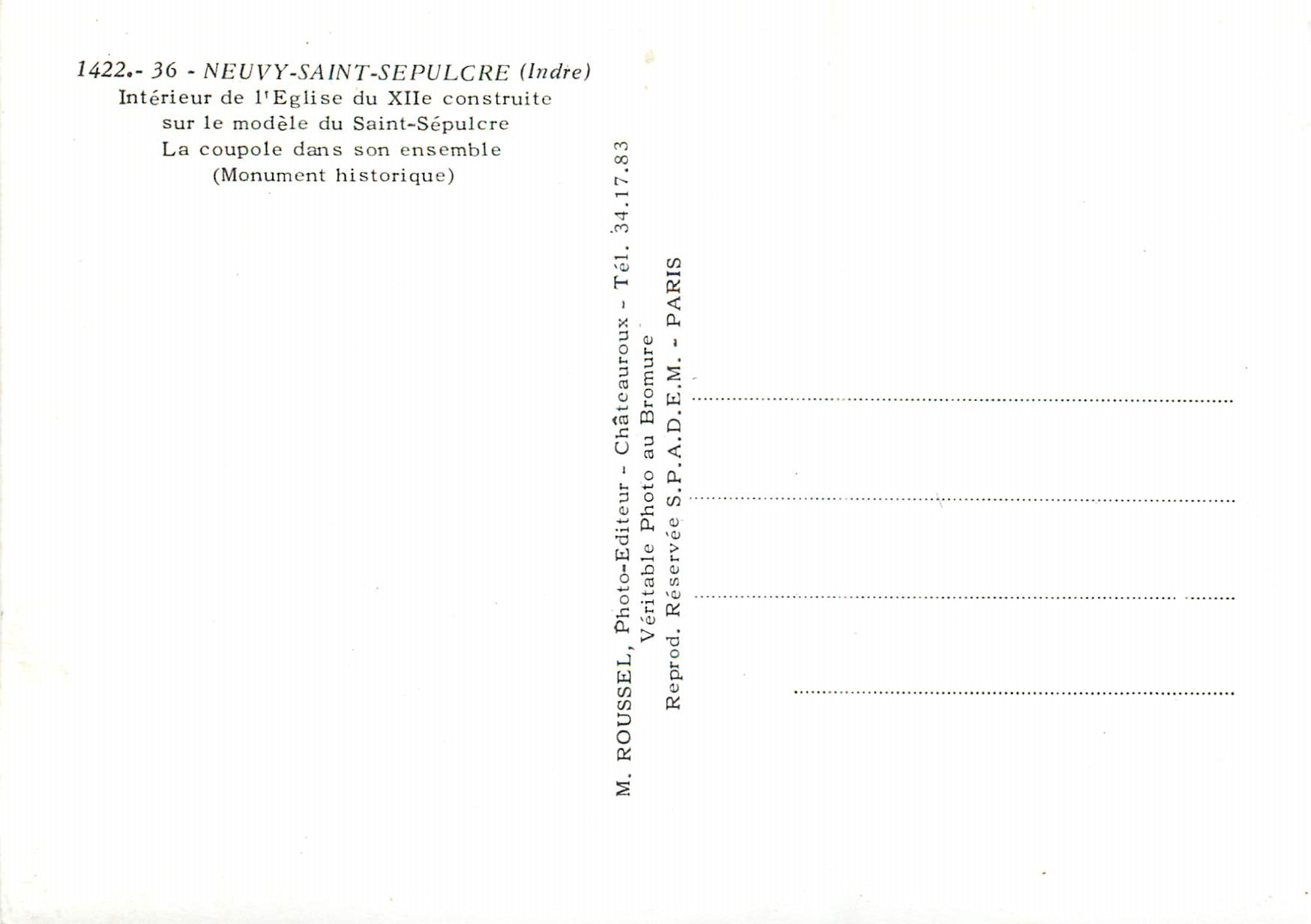 CPM Neuvy Saint Sepulcre (Indre) Interieure de L'Eglise XIIe Siecle Construite sur le Modele du Saint Sepulcre — Rückseite