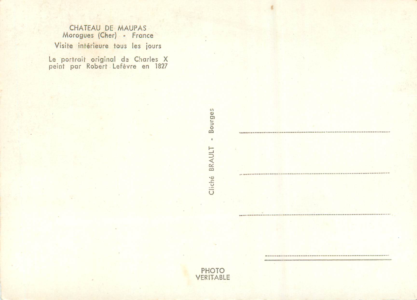 Château de Maupas — Intérieur avec portrait de Charles X — Cliché Brault — Reverso