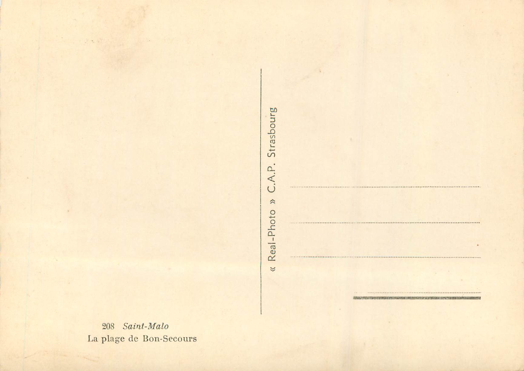 Saint-Malo — La plage de Bon-Secours — C.A.P. Strasbourg — Verso