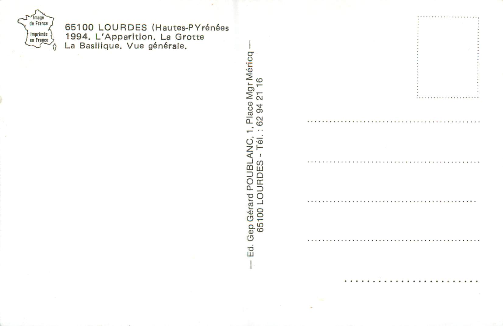 CPM Lourdes (Hautes Pyrenees) L'Apparition La Grotte La Basilique Vue Generale — Verso