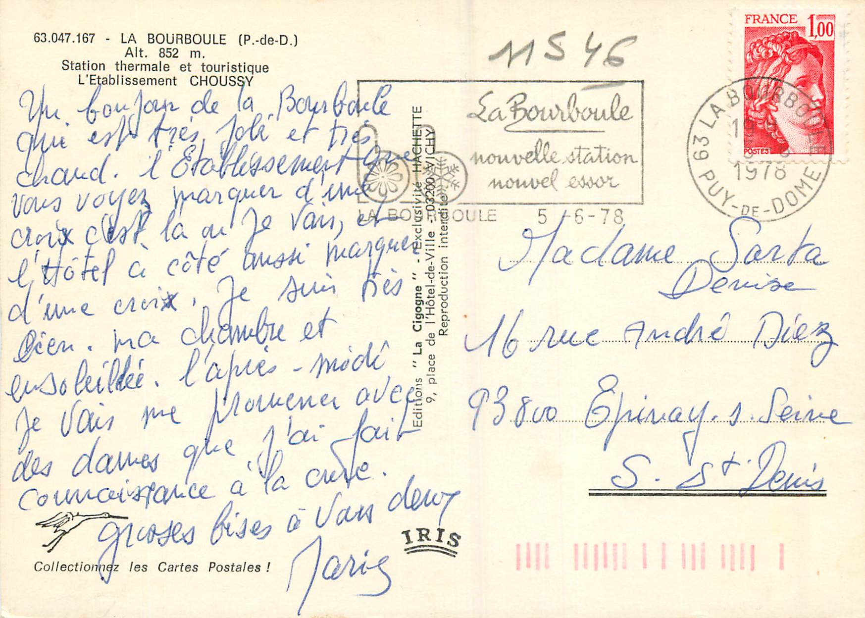 CPM La Bourboule (P de D) Alt 852 m Sation Thermale et Touristique L'Etablissement Choussy — Rückseite