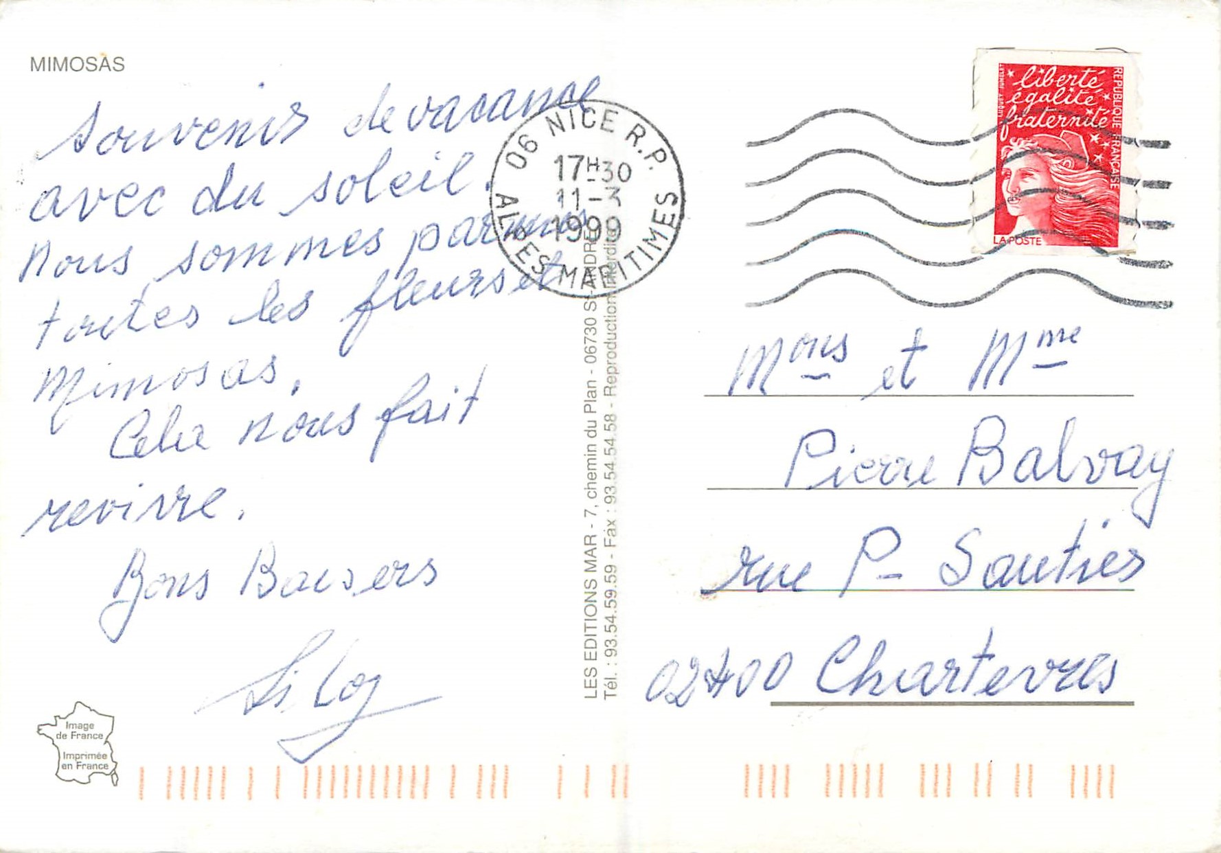 CPM Mimosas La Cote d'Azur — Verso
