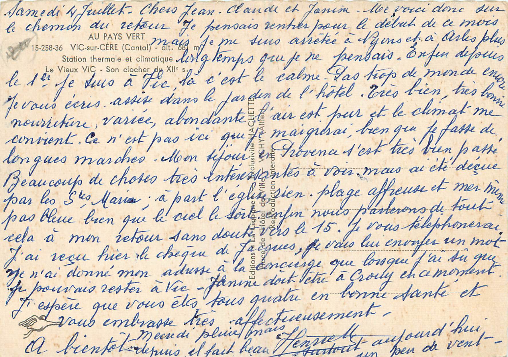 CPM Au Pays Vert Vic sur Cere (Cantal) Station Thermale et Climatique Le Vieux Vic — Rückseite