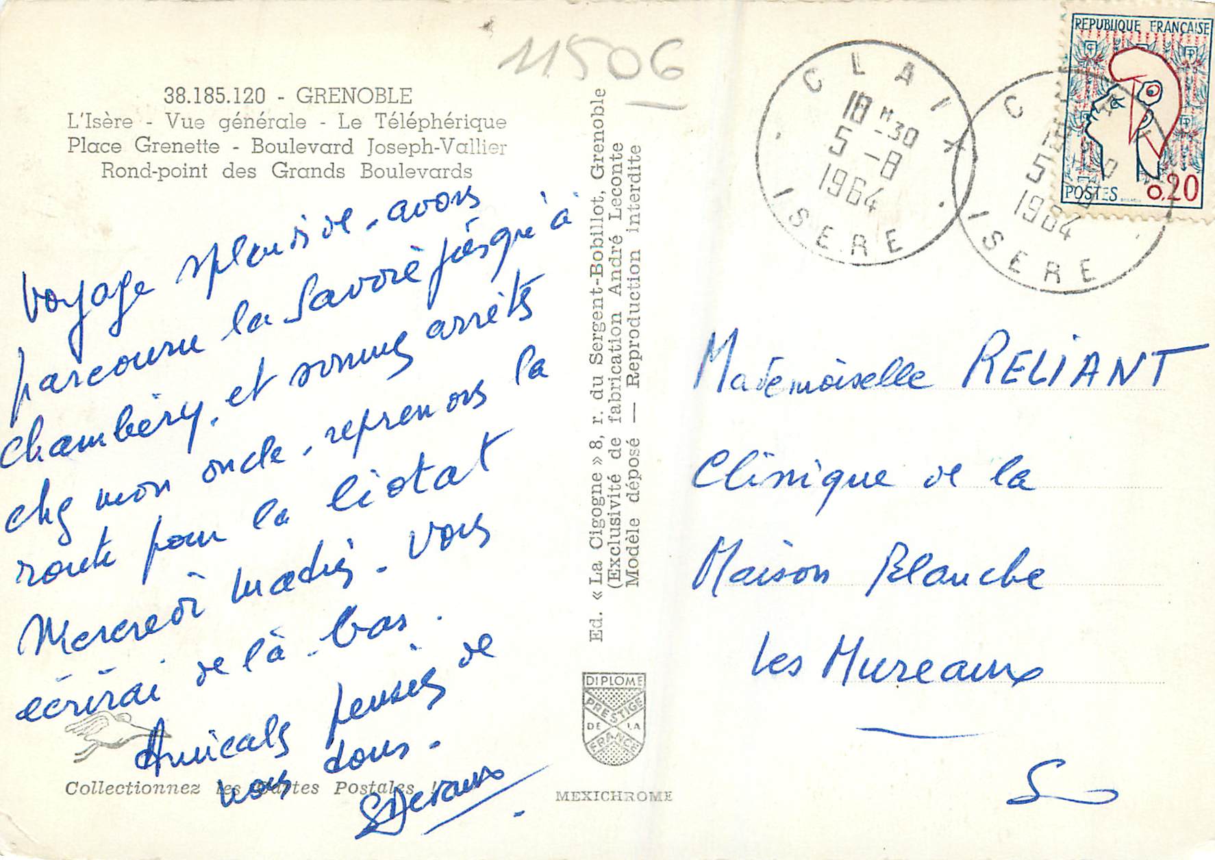 CPA Grenoble L'Isere Le Telepherique Place Grenette Boulevard Joseph Vailier Rond Point des Grands Boulevards — Back