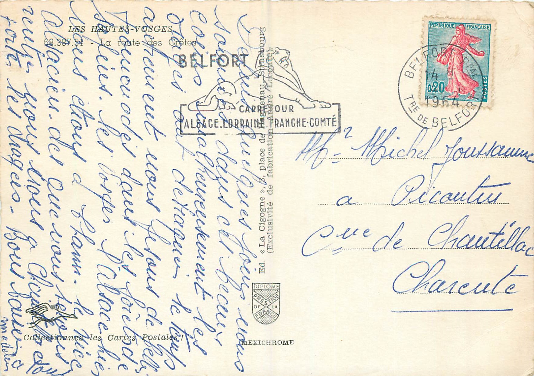 CPA Les Hautes vosges La Route des Cretes — Rückseite