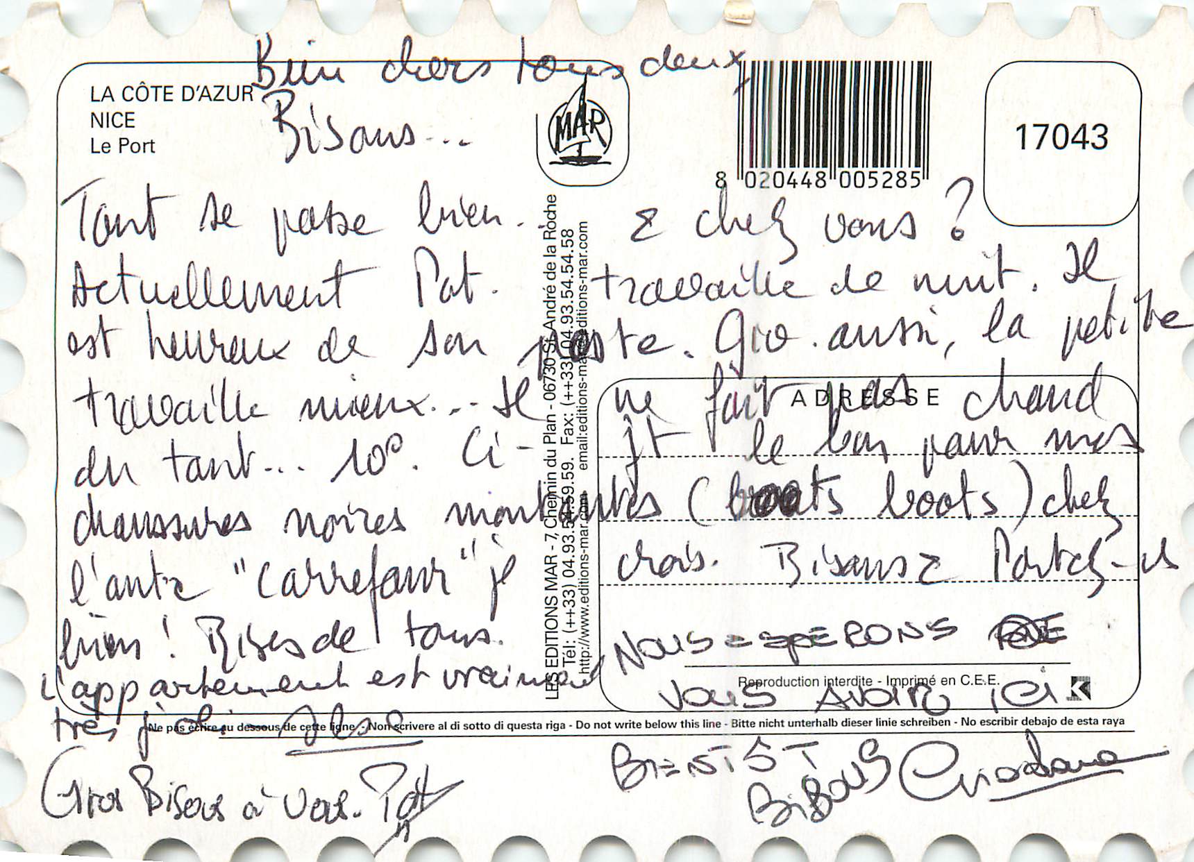 CPA Nice Le Port La Cote d'Azur — Verso