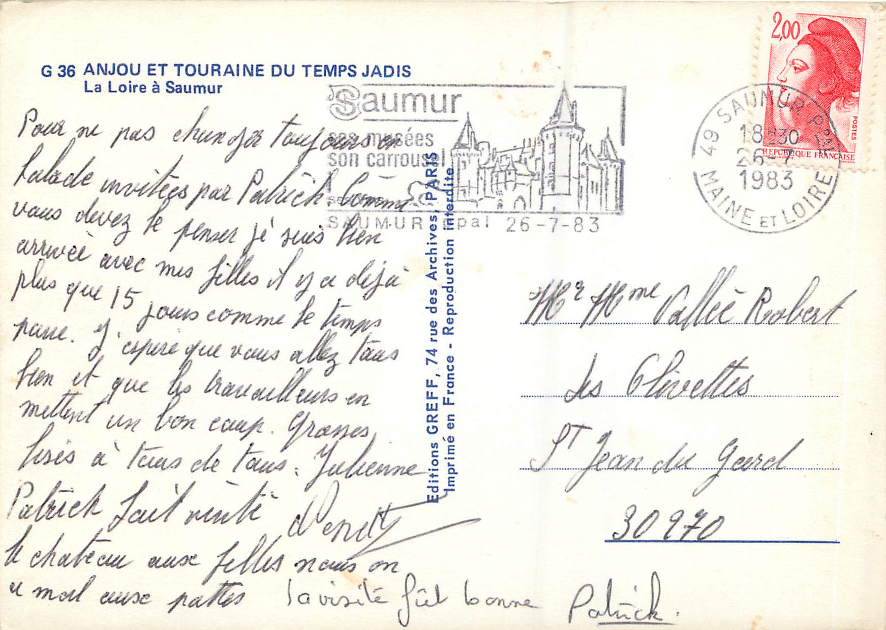 CPA Anjou et Touraine du Temps Jadis La Loire a Saumur — Back