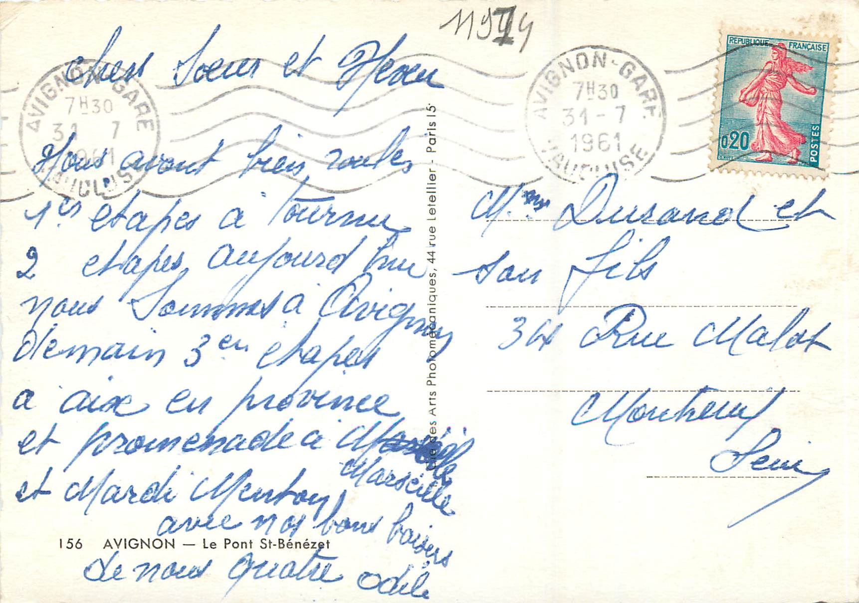 CPA Avignon Le Pont St Benezet — Verso
