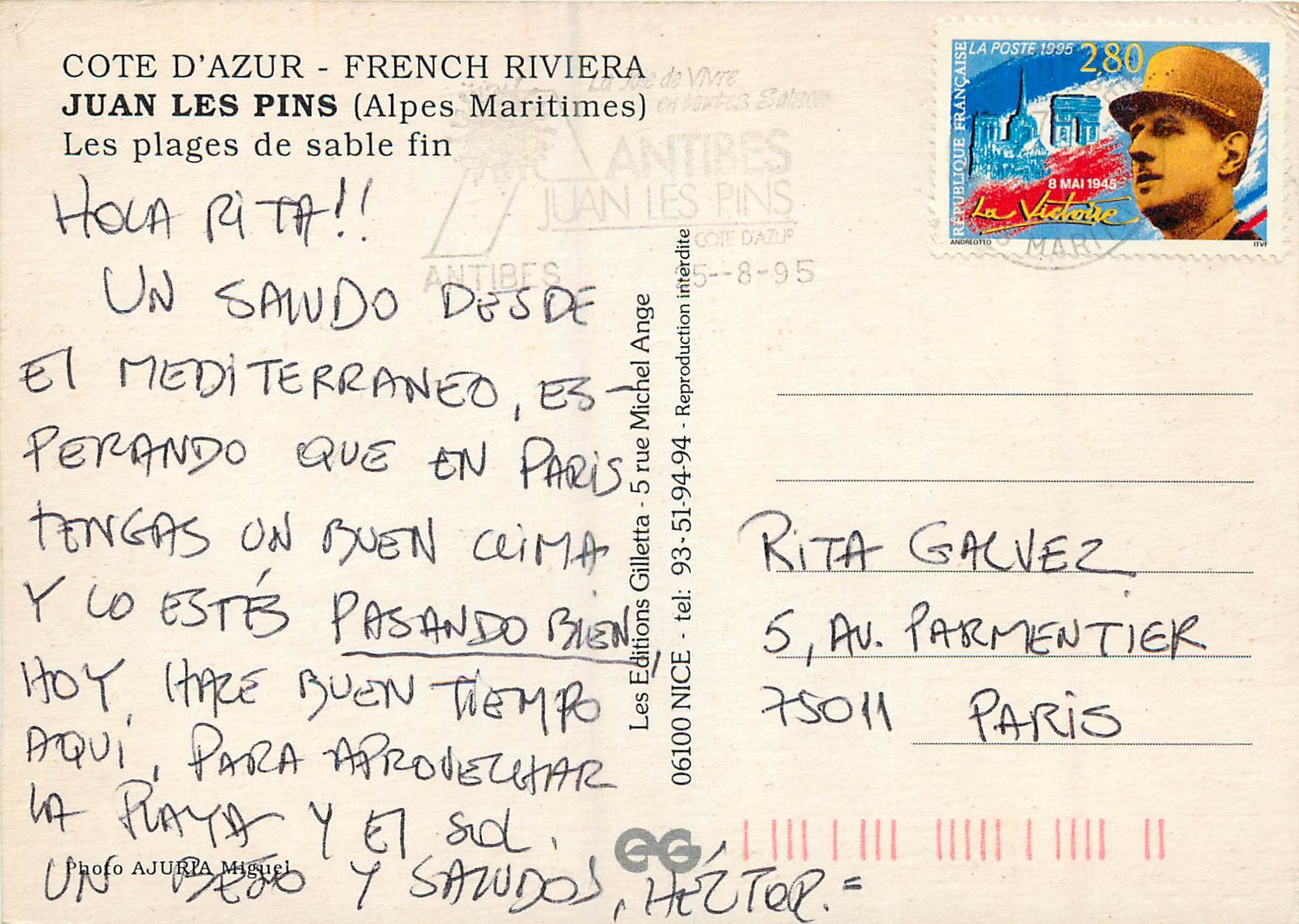 CPA Juan les Pins (Alpes Maritimes) Cote d'Azur French Riviera Les Plages de Sable fin — Rückseite