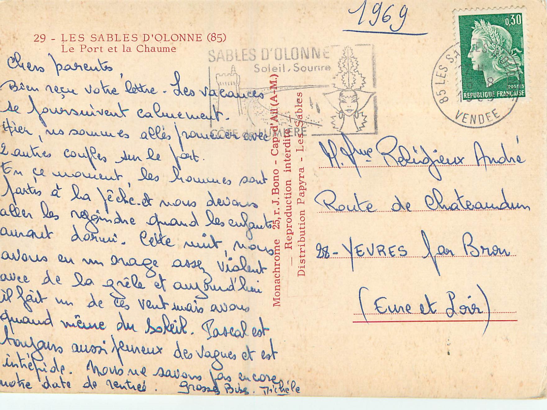 Les Sables d'Olonne — Port et la Chaume — Monachrome, rép. interdite, n°29 — Rückseite