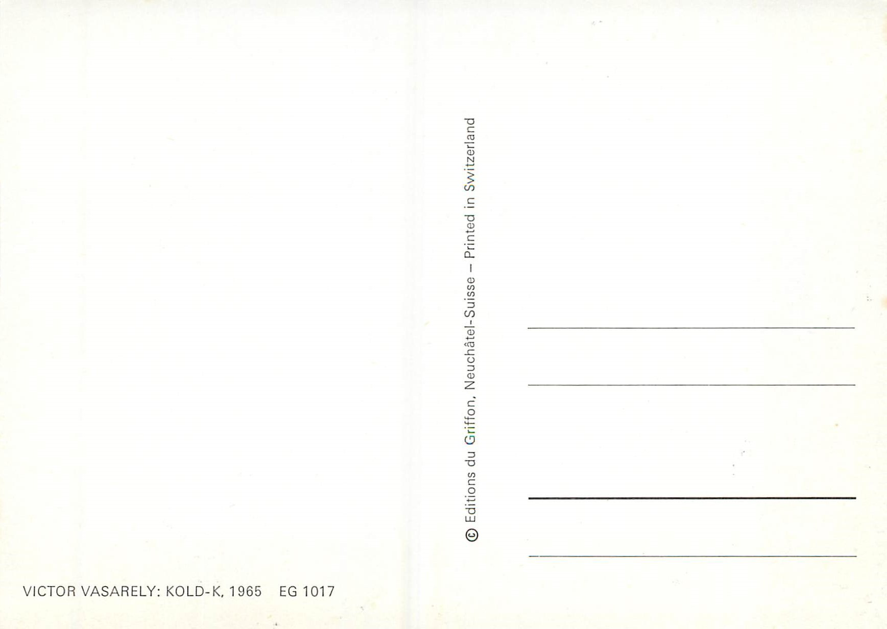 Griffon — Art abstrait — Victor Vasarely, Éditions Kold-K, 1965, n° EG 1017 — Verso
