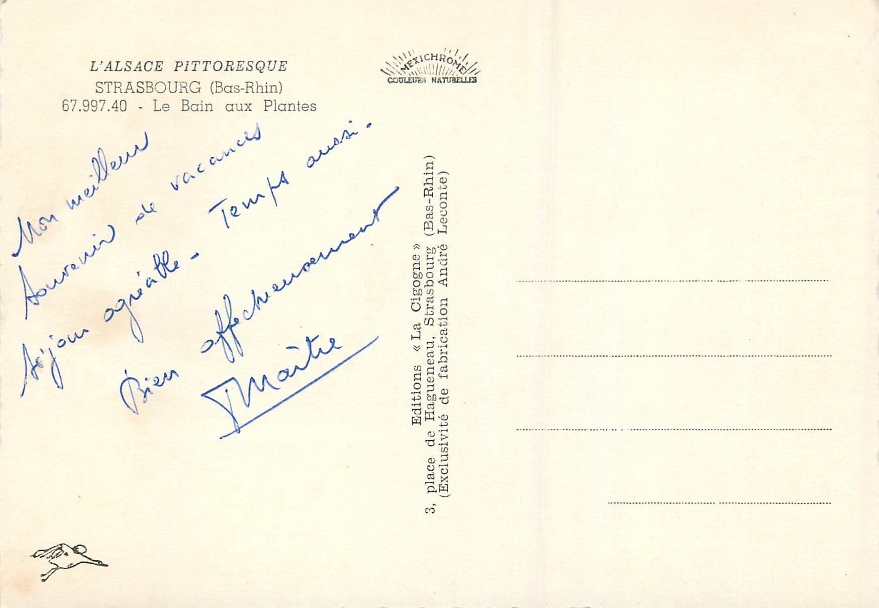 CPM Strasbourg (Bas Rhin) L'Alsace Pittoresque Le Bain aux Plantes — Verso