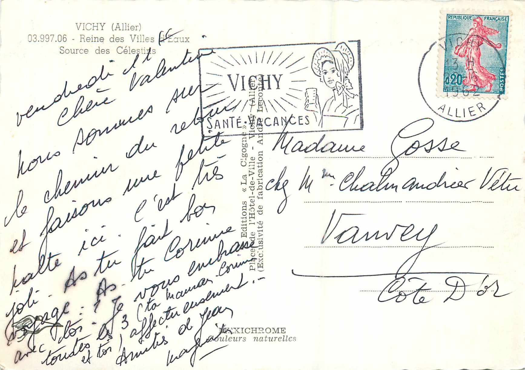 CPM Vichy (Allier) Reine des Villes d'Eaux Source des Celestins — Rückseite