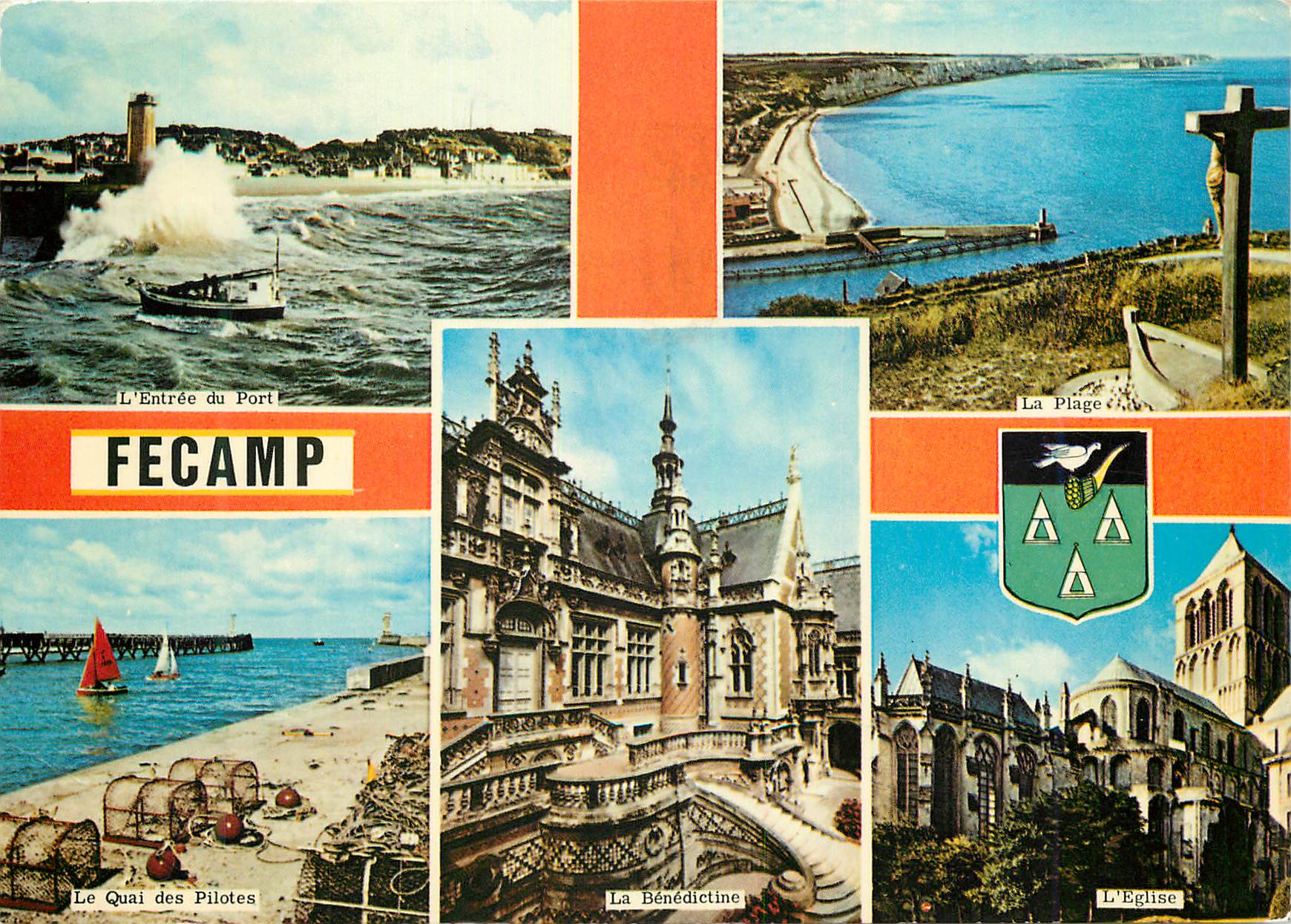 CPM Fecamp (Seine Mme) La Cote Normande L'entree du port La plage L'eglise