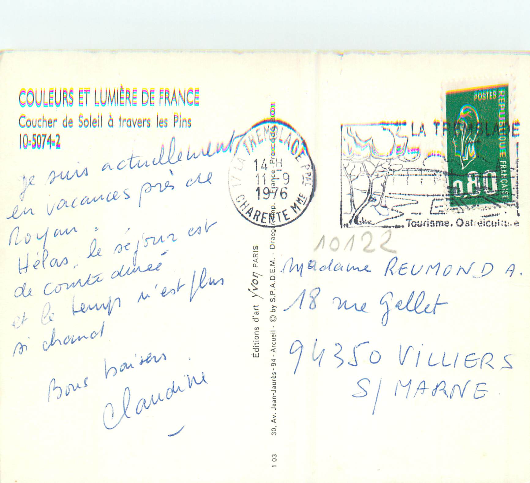 CPM Couleurs et Lumiere de France Coucher de Soleil a Travers les Pins — Back