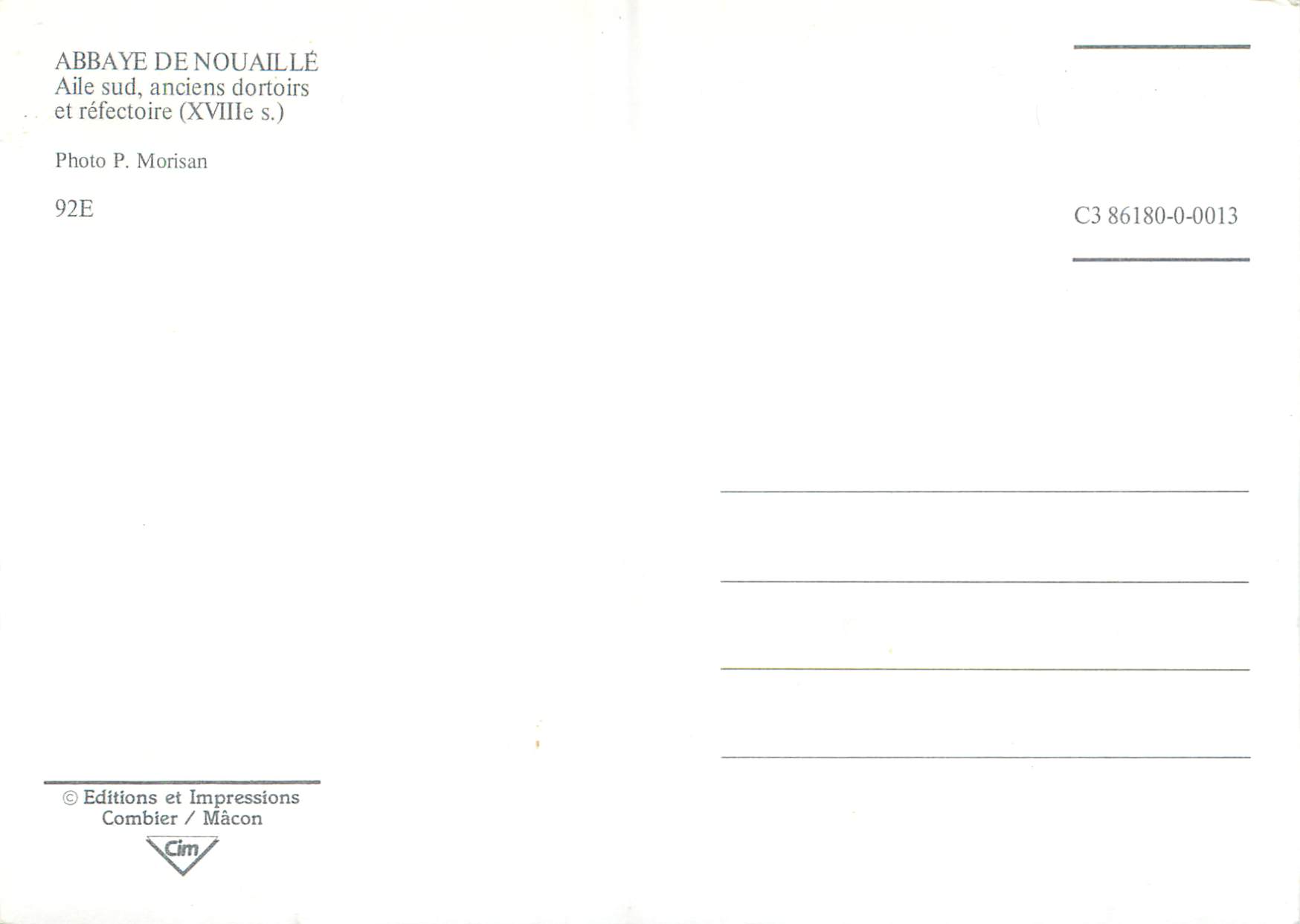 CPM Nouaille Maupertuis Aile Sud Ancienns Dortoirs et Refectoires (XVIIIe S) — Rückseite