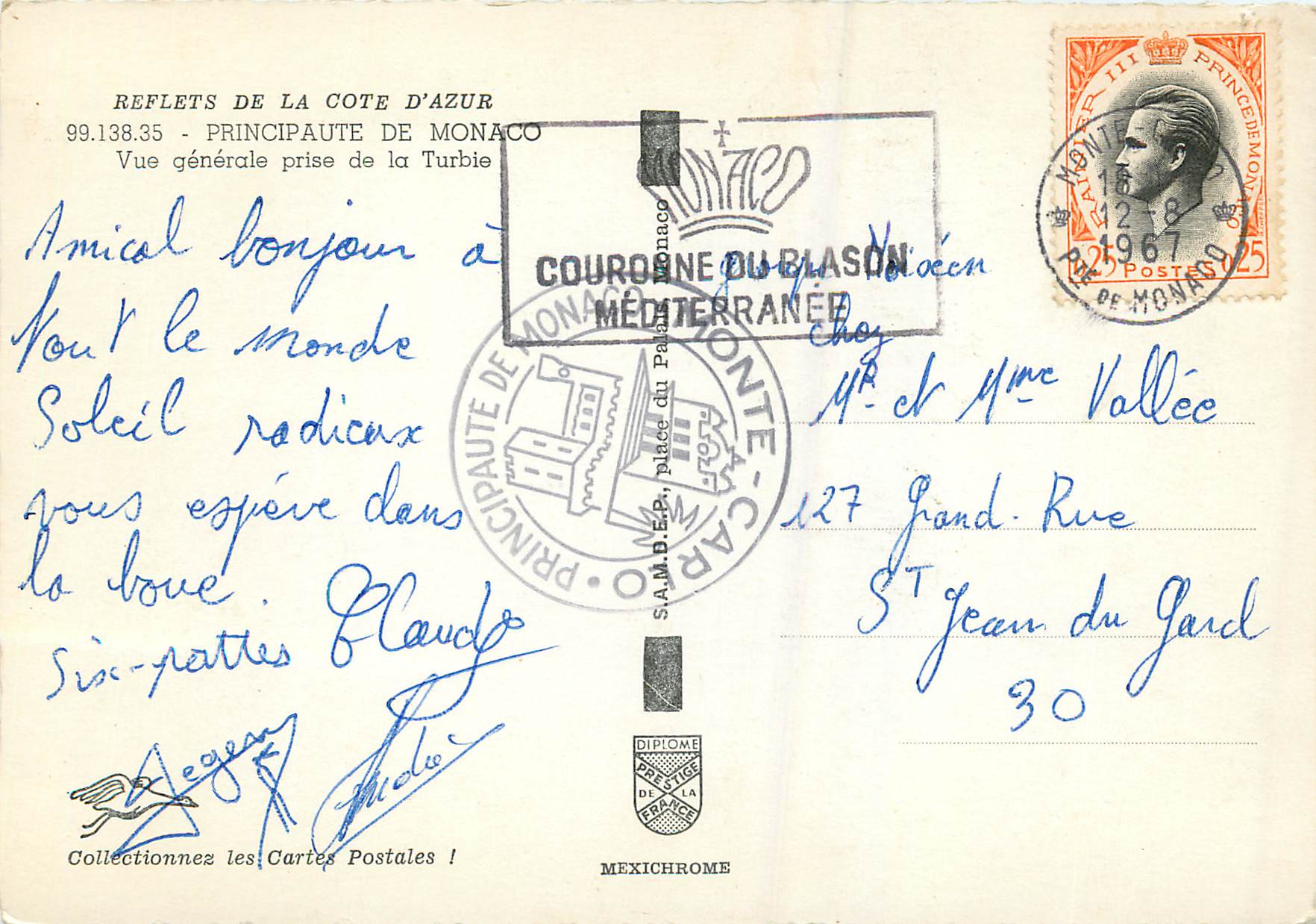 Vue générale de la Turbie — Principauté de Monaco — édit. IRIS — Back
