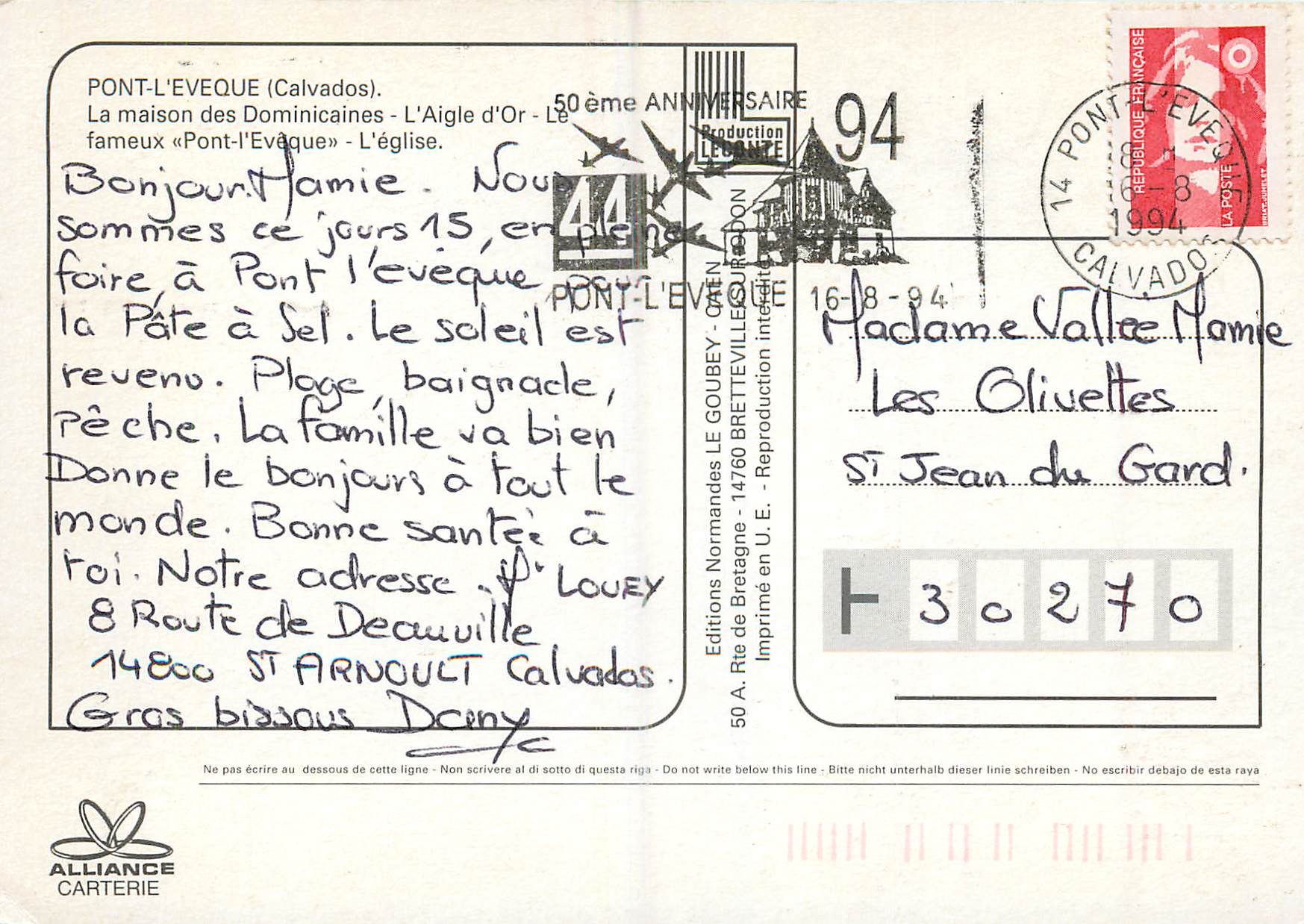 CPM Pont L'Eveque (Calvados) La Maison des Dominicaines L'Aigle d'Or — Rückseite