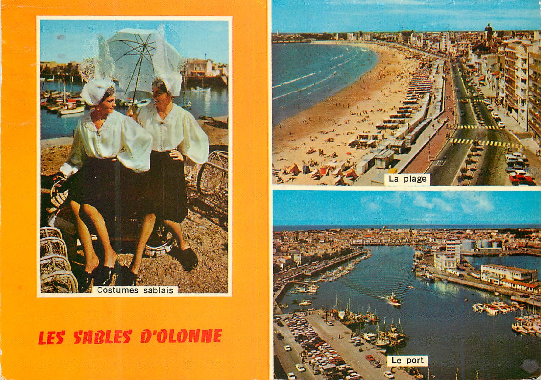 CPM Les Sables d'Olonne (Vendee) Costumes sablais La plage Le port bateaux
