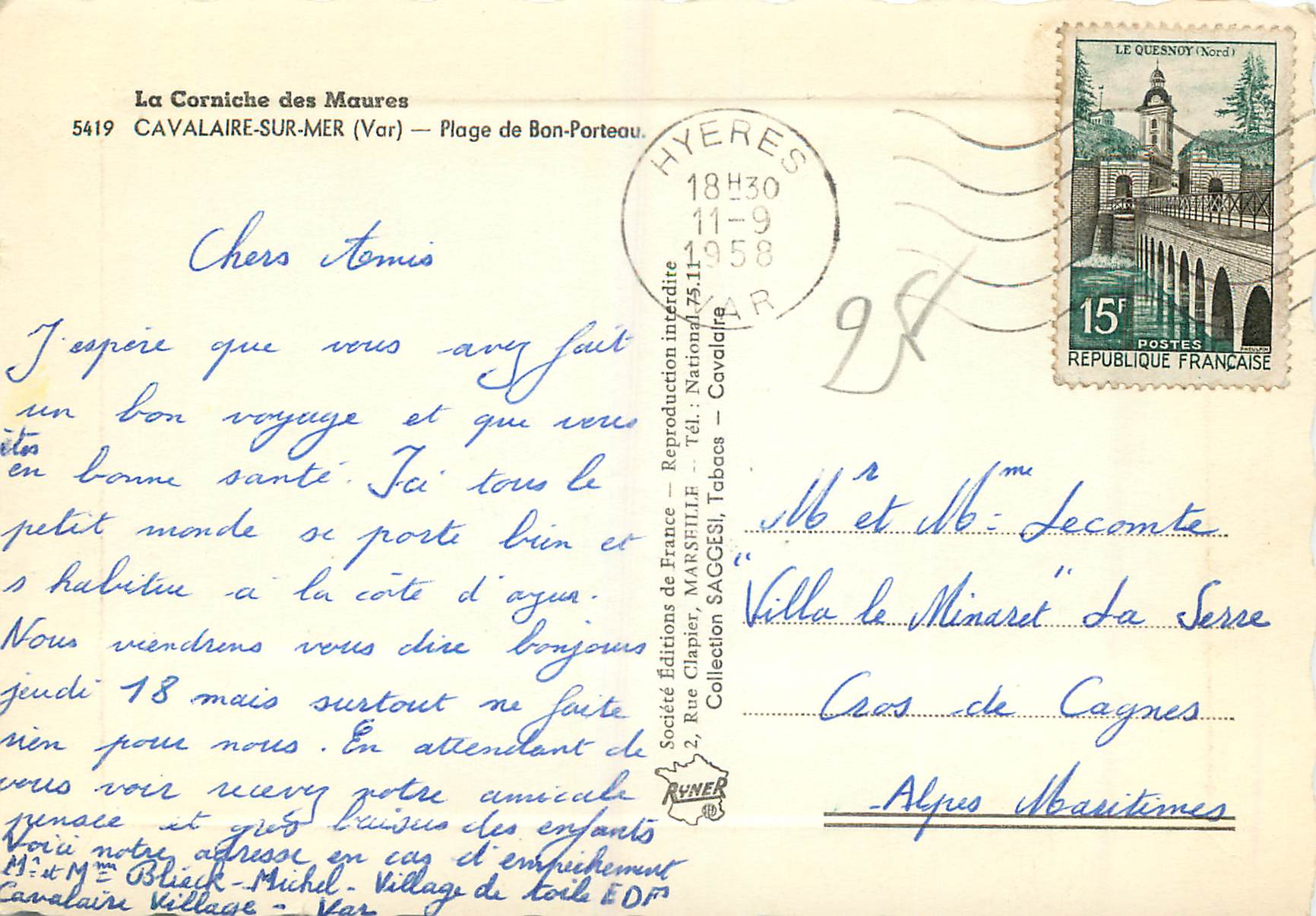 CPM Cavalaire sur Mer (Var) La Corniche des Maure Plage de Bon Porteau — Rückseite