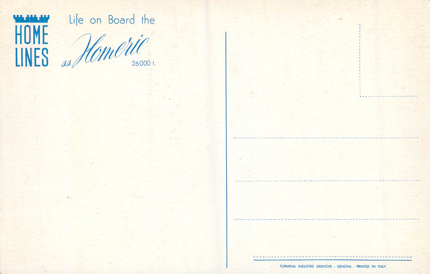 CPM Home Lines Life on Board the Ss Homeric — Verso