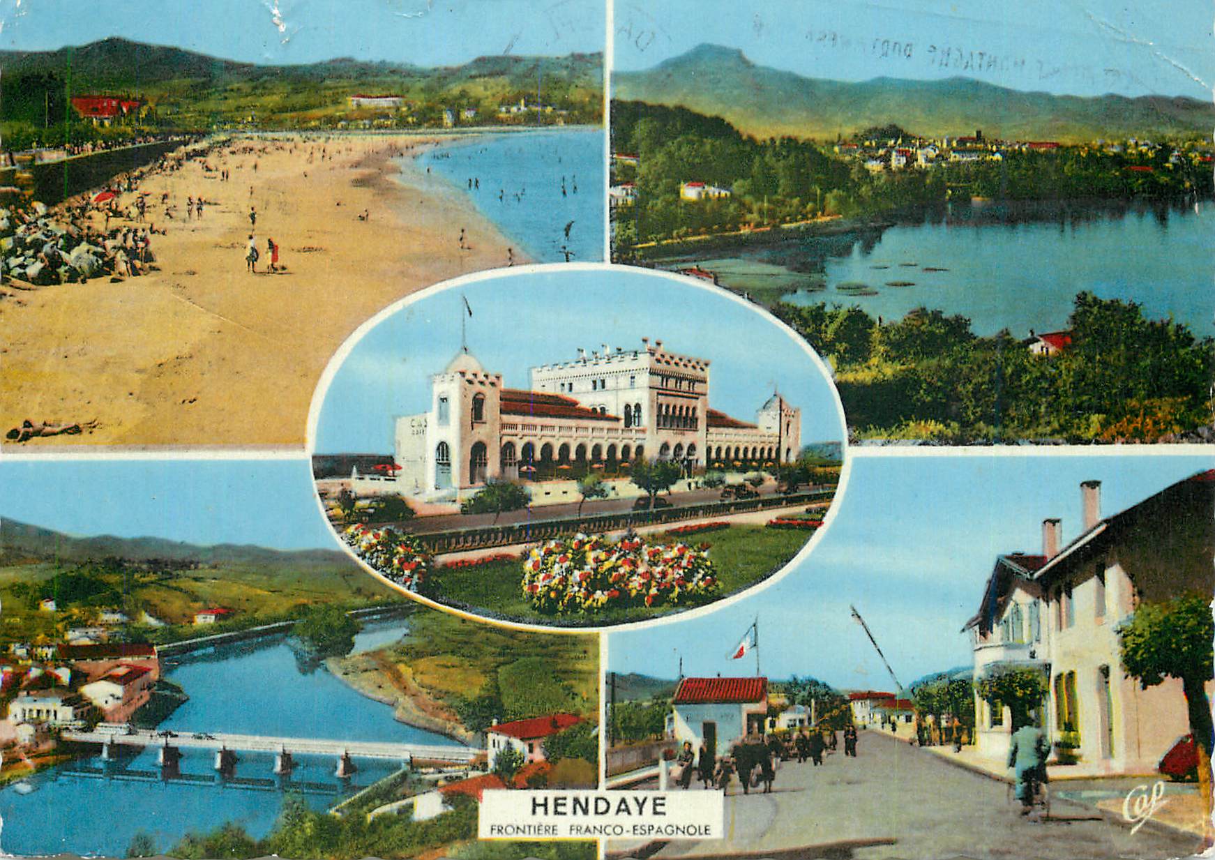 CPM Hendaye Frontiere Franco Espagnole Plage vue Generale Casino behobie Pont International Pont Frontiere