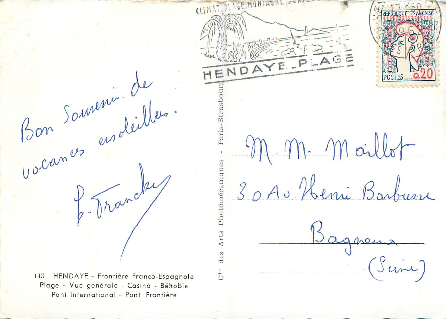 CPM Hendaye Frontiere Franco Espagnole Plage vue Generale Casino behobie Pont International Pont Frontiere — Reverso