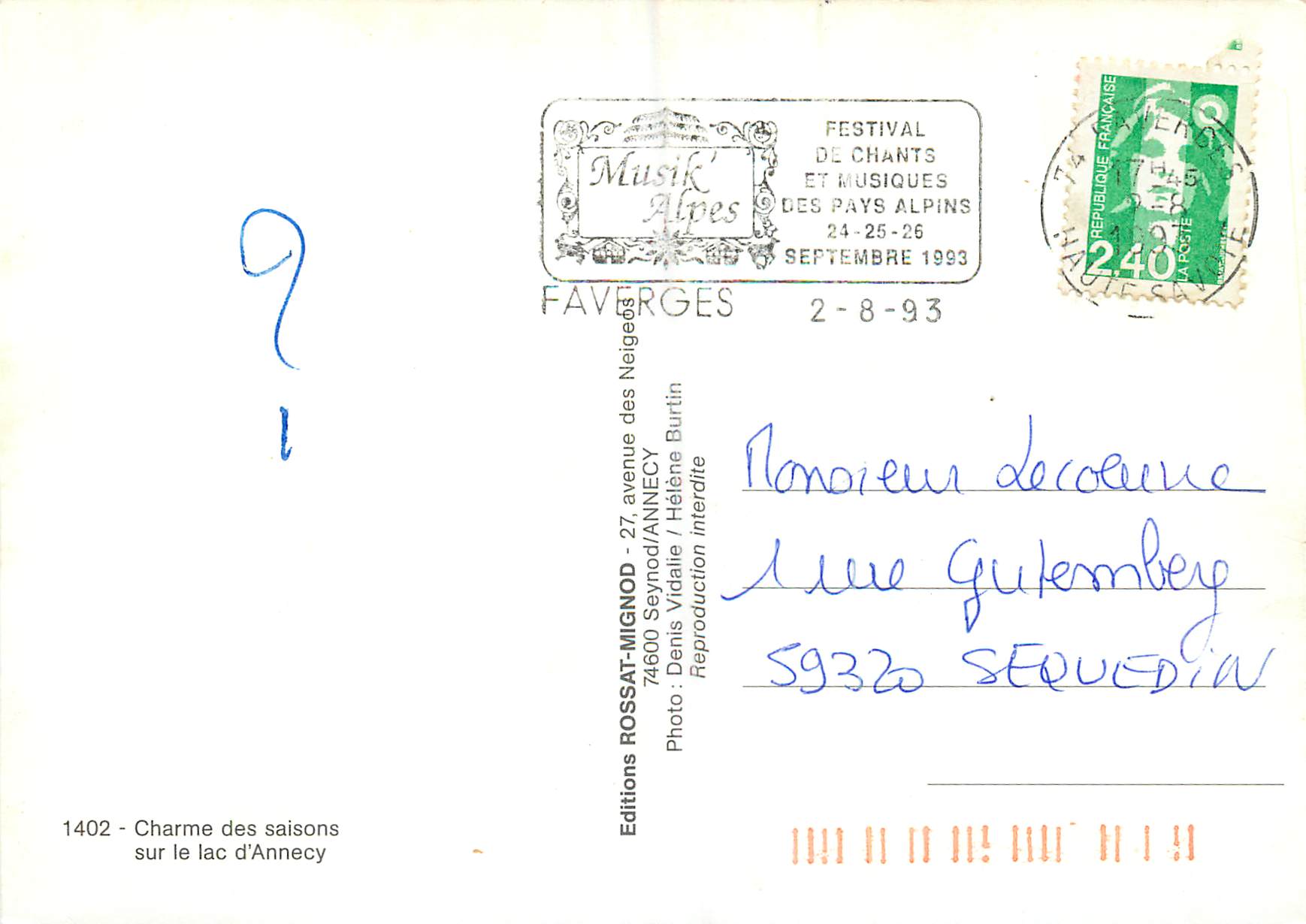 Baie de Talloires — Les 4 saisons — Lac d'Annecy — Editions Musik'Alpes — Verso