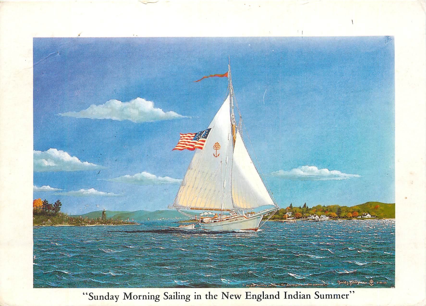 CPM Sunday Morning Sailing in the New England Indian Summer Marine Painting and Designs of Daniel Z Bombigher