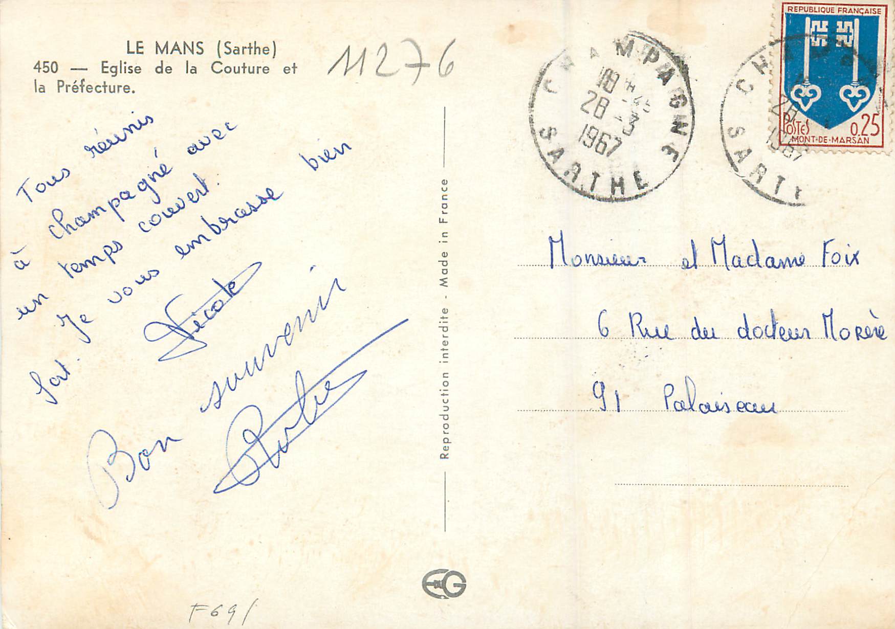 CPM le Mans (Sarthe) Eglise de la Couture et la Prefecture — Rückseite