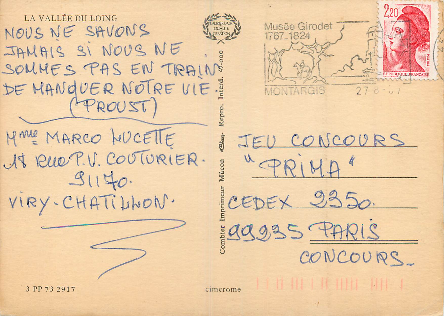 CPM la Vallee du Loing Cepoy Montargis Nogent Montbouy — Rückseite