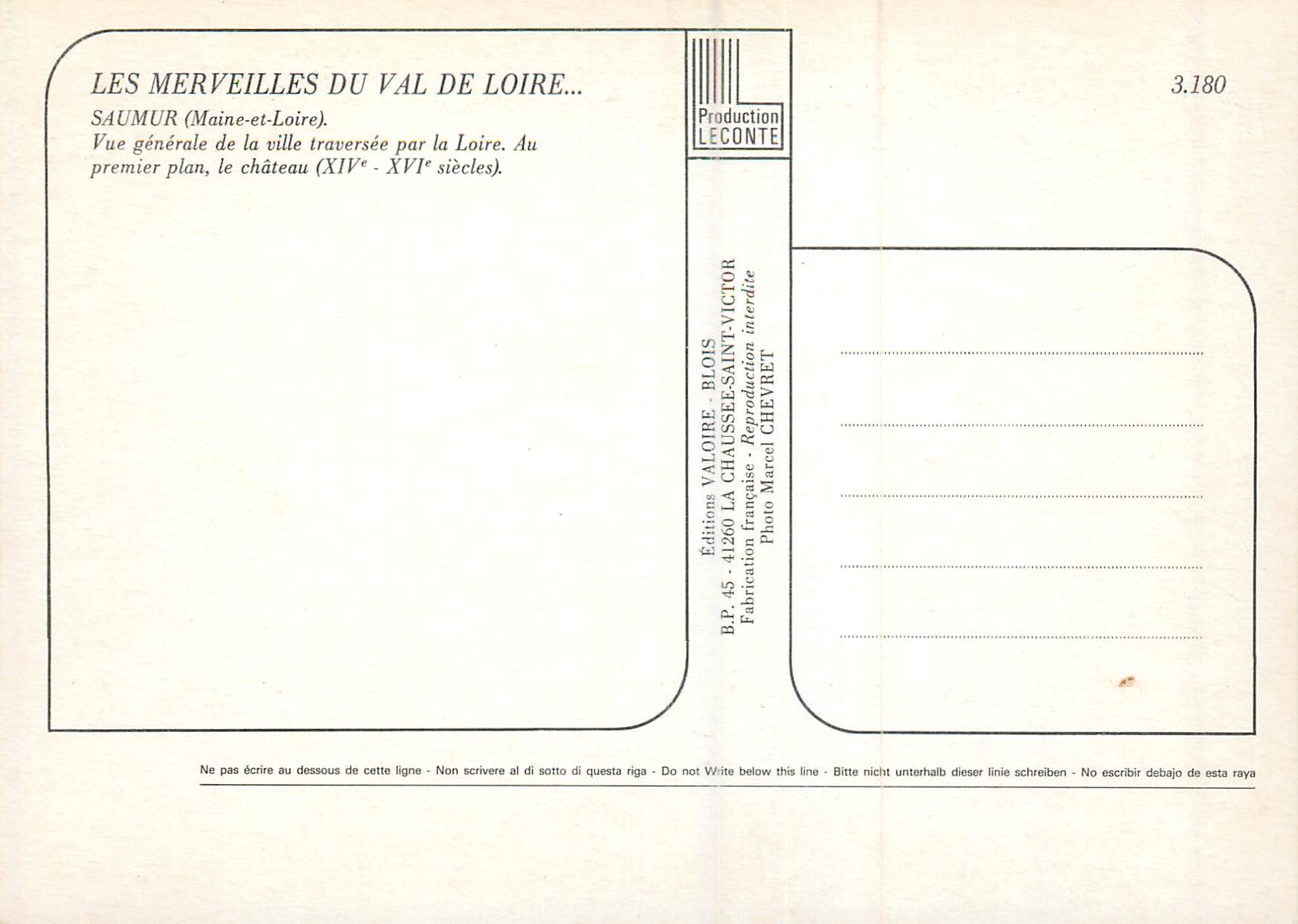 CPM Saumur (Maine et Loire) Vue Generale de la Ville Traversee par la Loire les Merveilles du Val de Loire — Rückseite