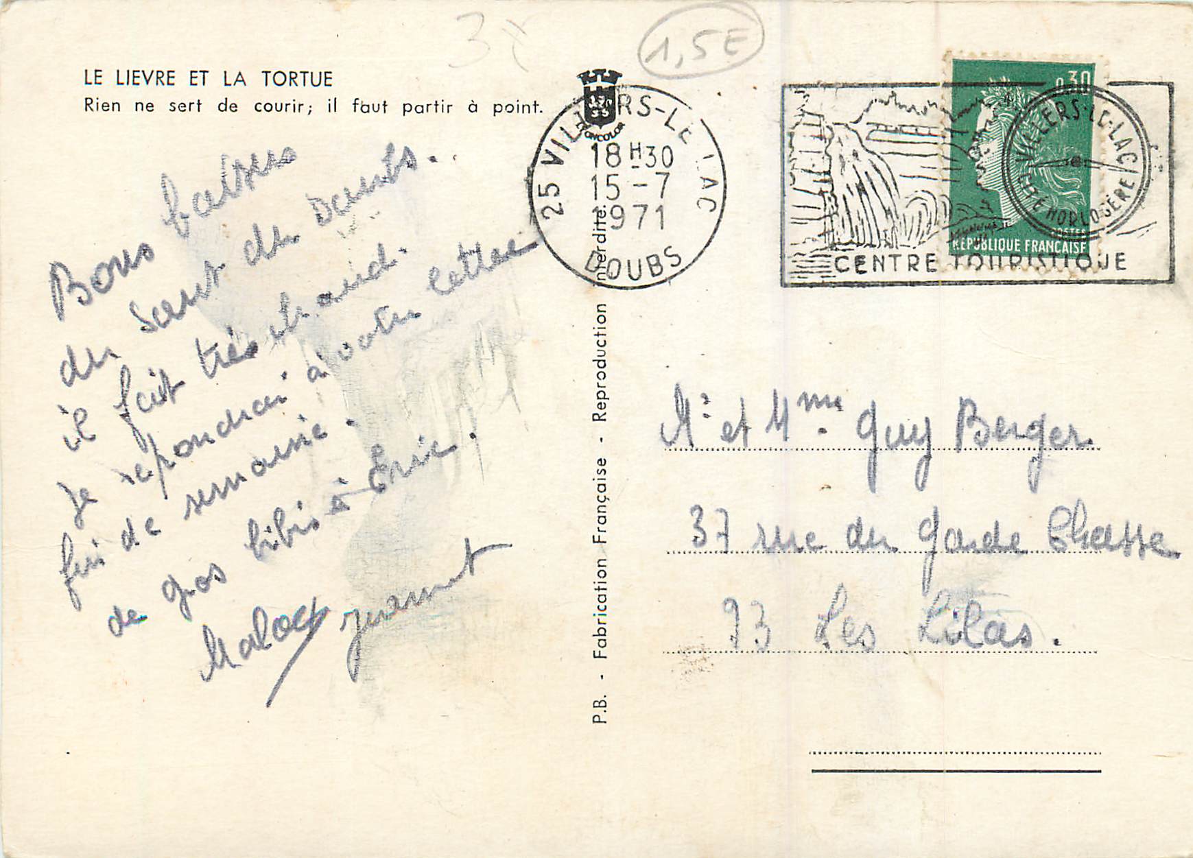 CPM le Lievre et la Tortue la  (Fontaine) — Rückseite