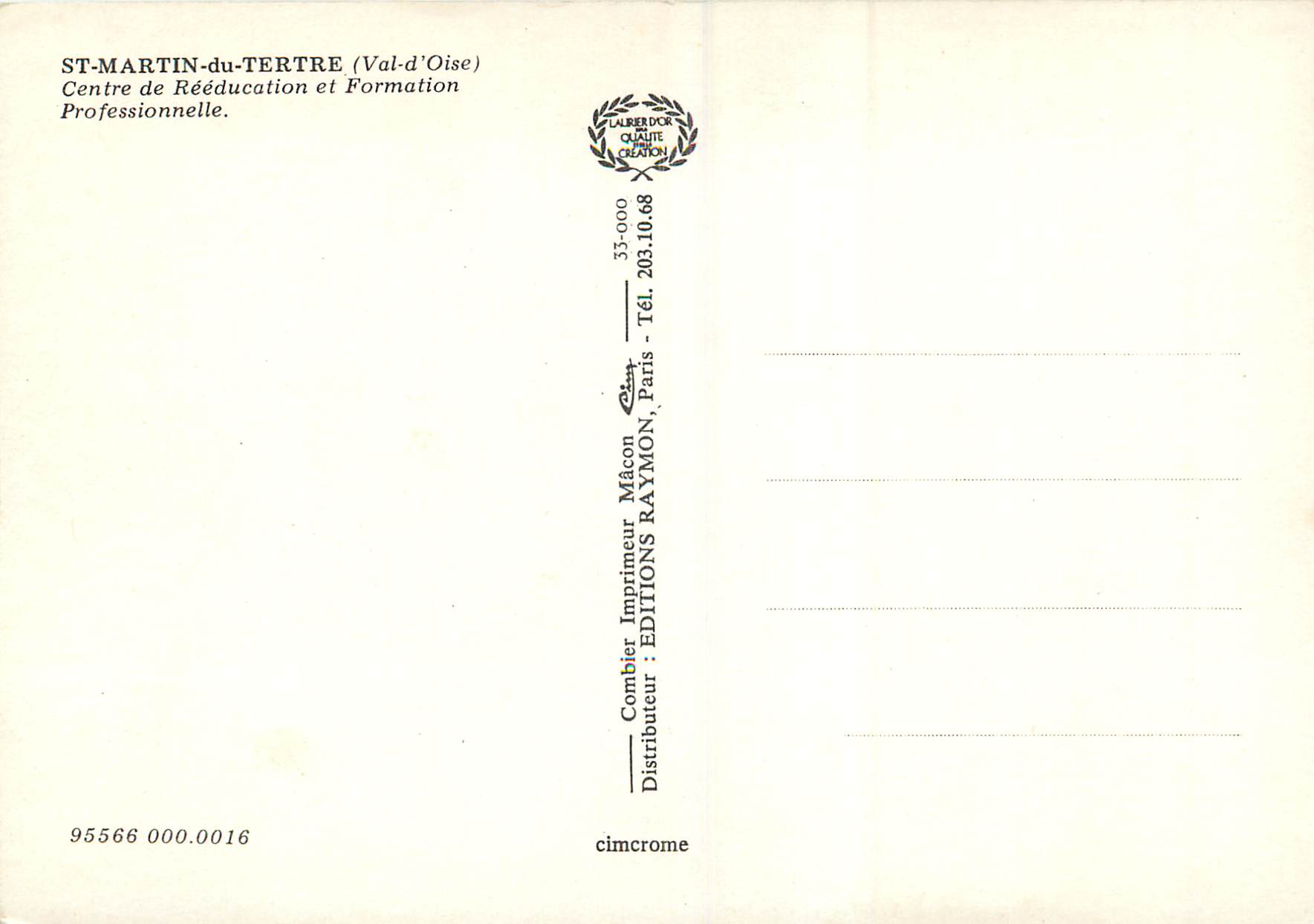 CPM St Martin du Tertre (Val d'Oise) Centre de Reeducation et Formation Professionnelle — Back