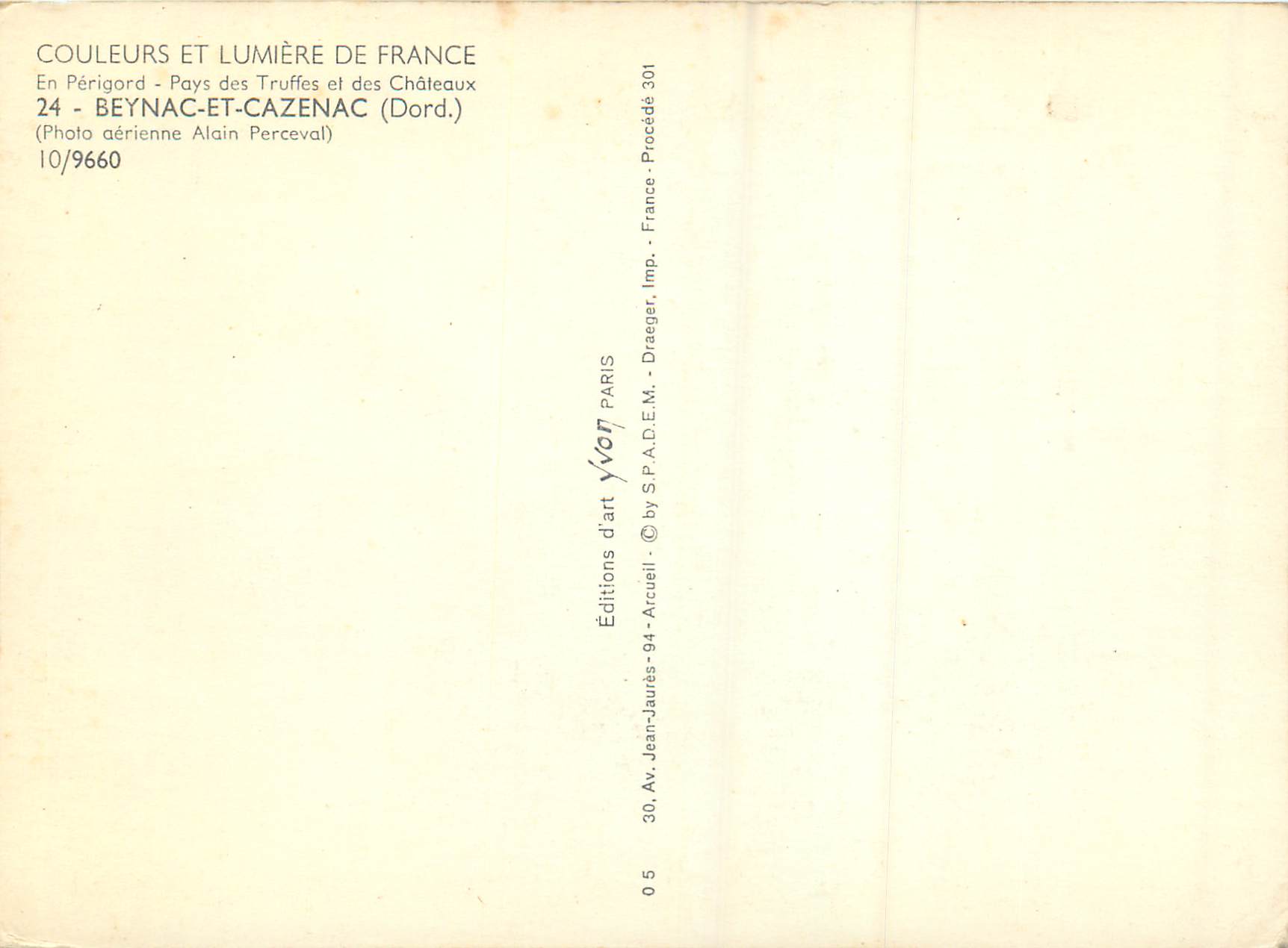 Beynac-et-Cazenac — Château sur falaise et village au bord de la Dordogne — Éditions d'art Arcueil — Verso
