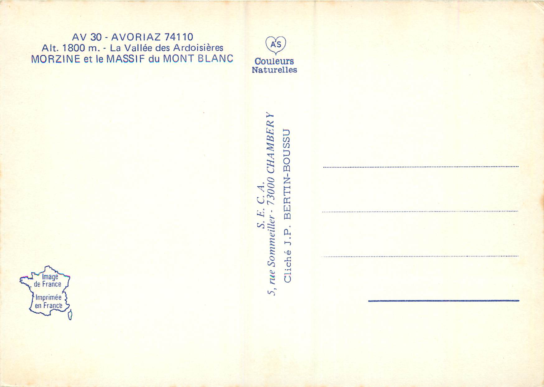 MORZINE et le MASSIF du MONT BLANC — Avoriaz 74110 — Couleurs Naturelles — Verso