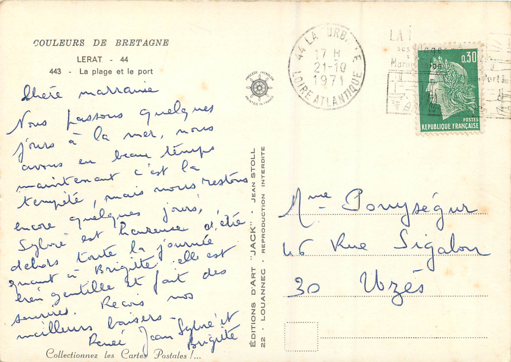 CPM Lerat La Plage et le Port Couleurs de Bretagne — Verso