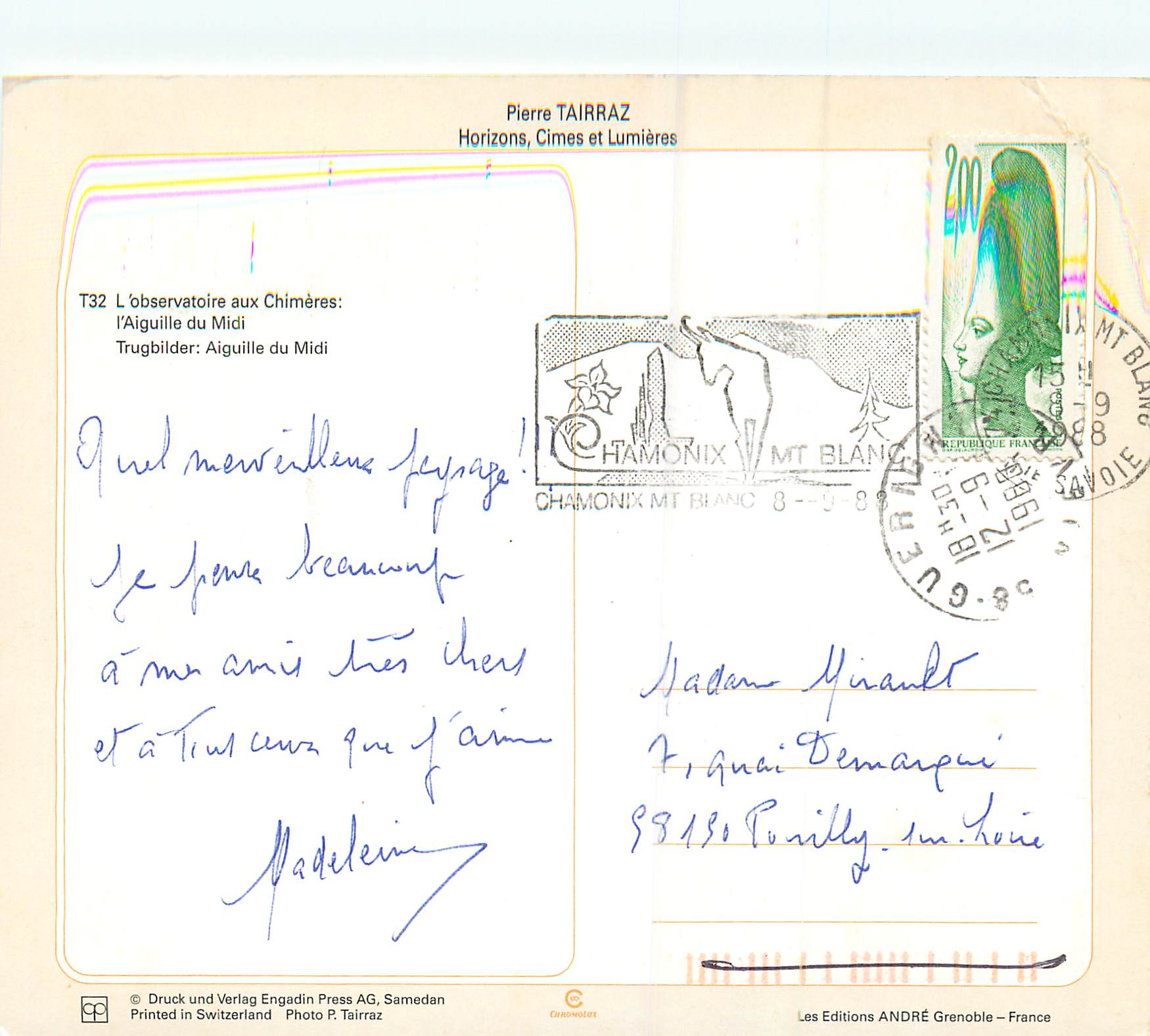 CPM L'Observatoire aux Chimeres L'Aiguille du Midi — Verso