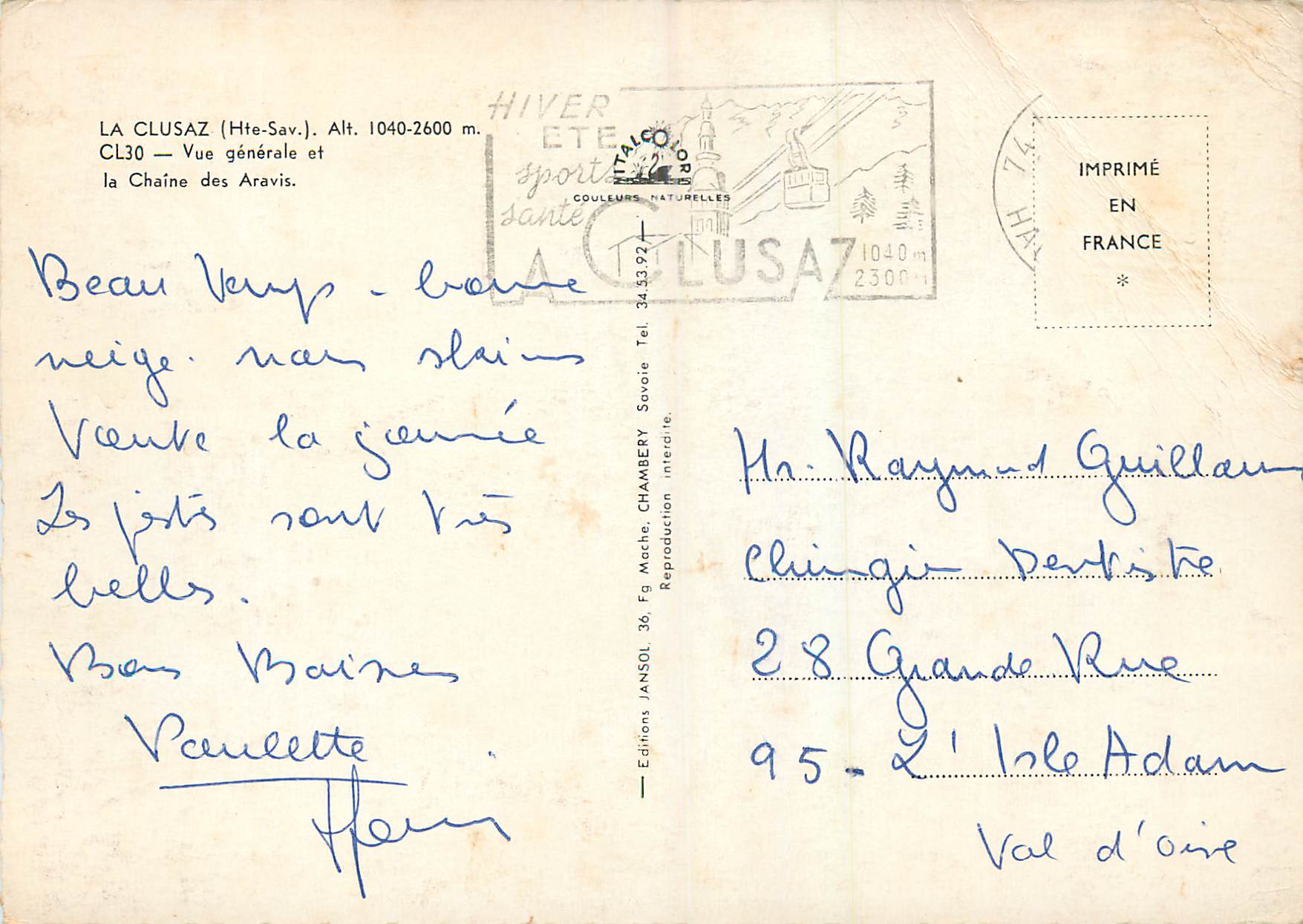 La Clusaz (Hte-Sav.) — Vue générale et la Chaîne des Aravis — Éditions Janssot — Rückseite