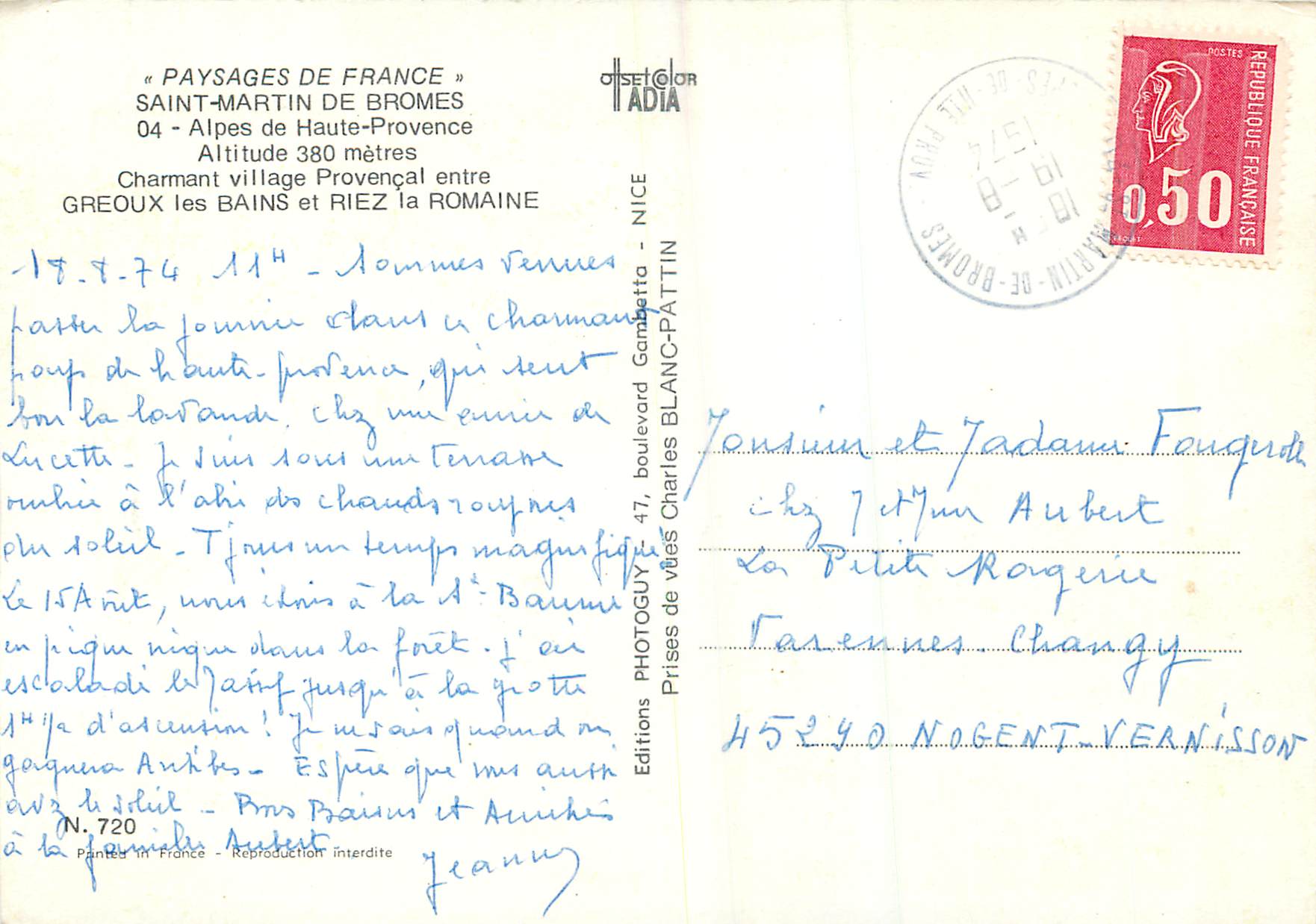 Saint-Martin-de-Bromes — Village médiéval — Alpes de Haute-Provence — Éditions ADIA N°720 — Rückseite