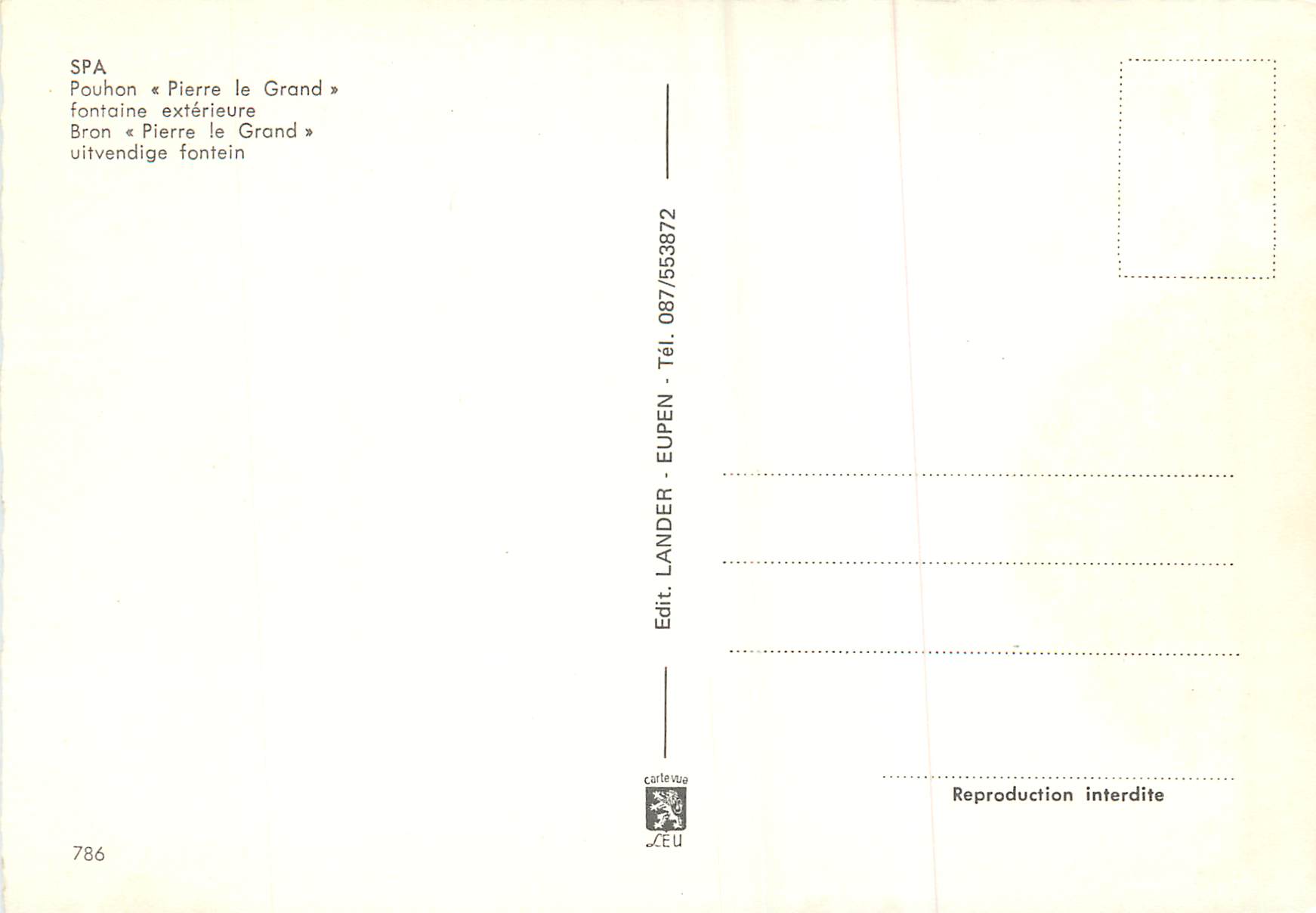 CPM Spa Pouhon Pierre le Grand Fontaine Exterieure — Rückseite