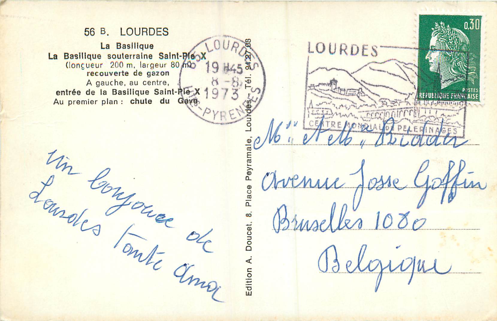 CPM Lourdes la Basilique la Basilique Souterraine Saiont Pie X — Verso