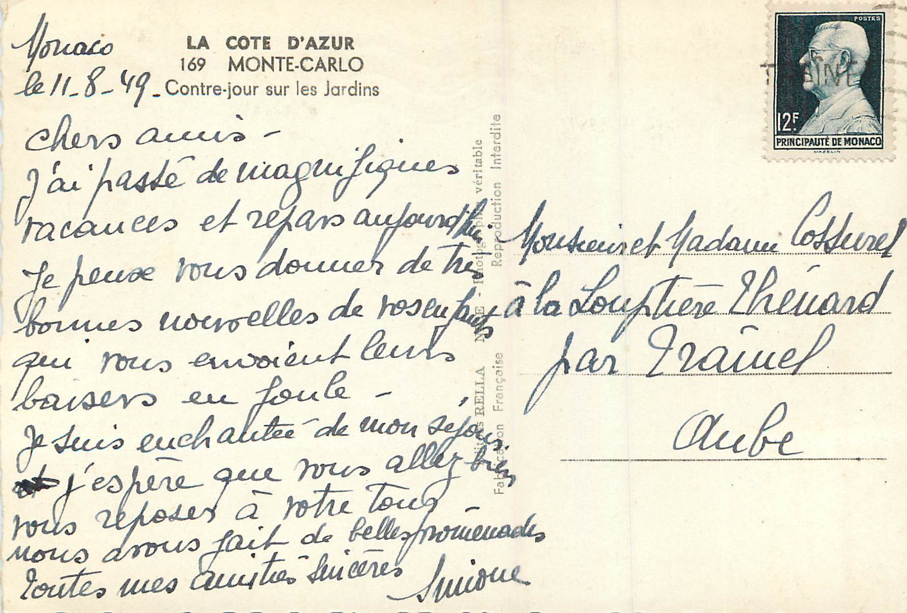 CPM Monte Carlo la Cote d'Azur Contre Jour sur les Jardins — Verso